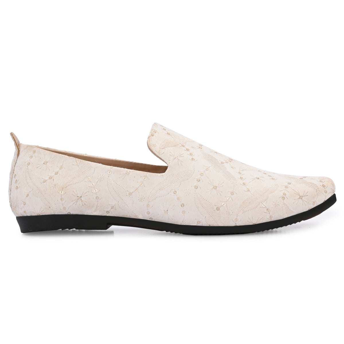 Vellinto Mens MEHER White Embroidered Slip-On Ethnic Party Wear Wedding Shoes for Festive Espadrilles For Men