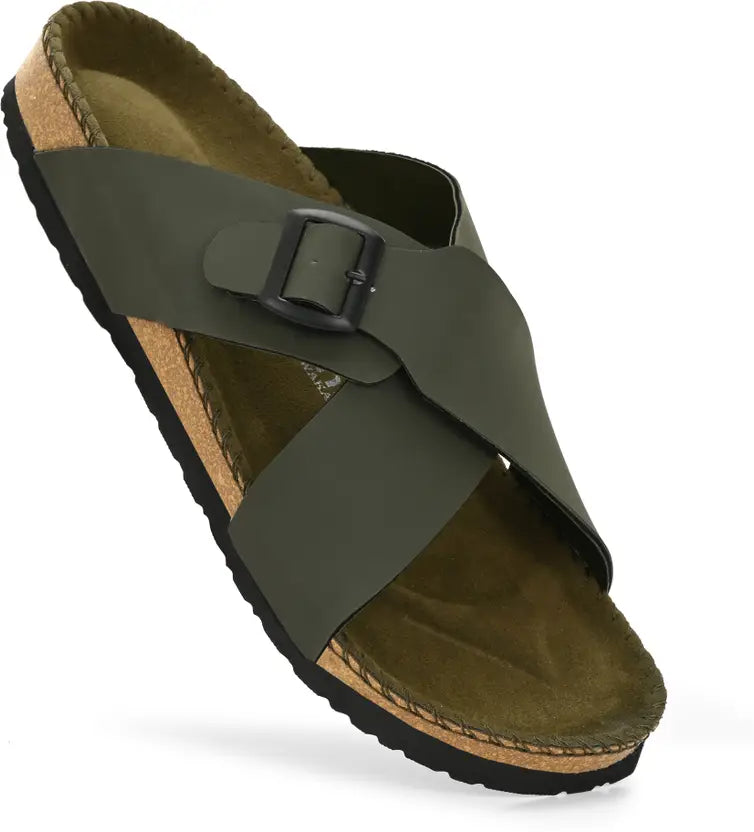Vellinto NESU Cross Strap Sandal ll Synthetic Leather Cork Sandals with Adjustable Buckle Straps For Men