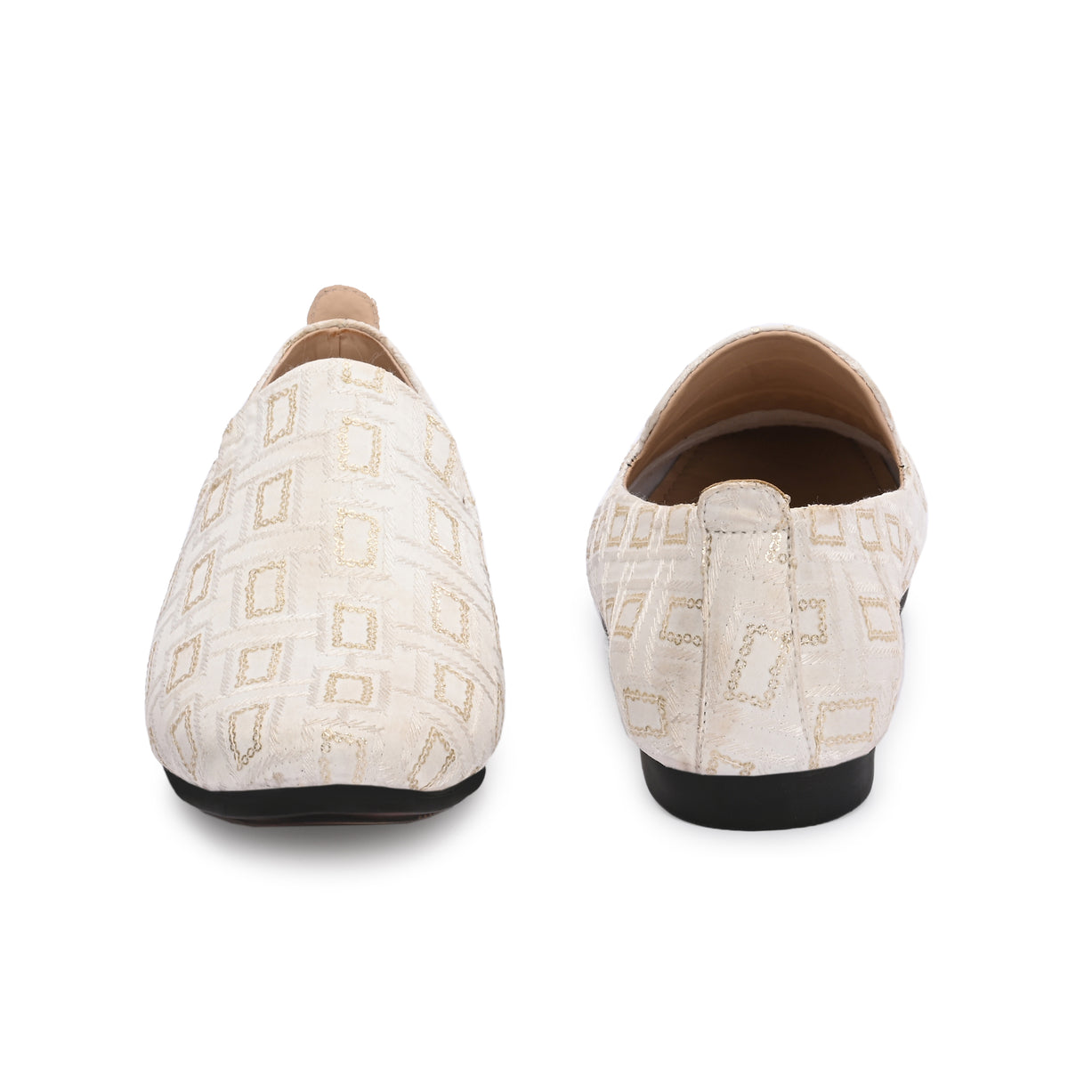Vellinto Mens White GLEAM Embroidered Slip-On Ethnic Party Wear Wedding Shoes for Festive Espadrilles For Men