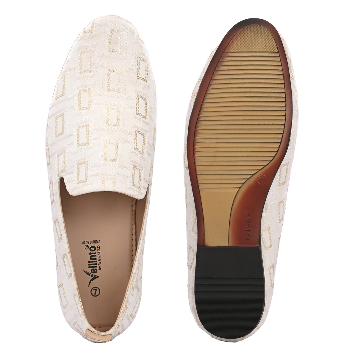 Vellinto Mens White GLEAM Embroidered Slip-On Ethnic Party Wear Wedding Shoes for Festive Espadrilles For Men