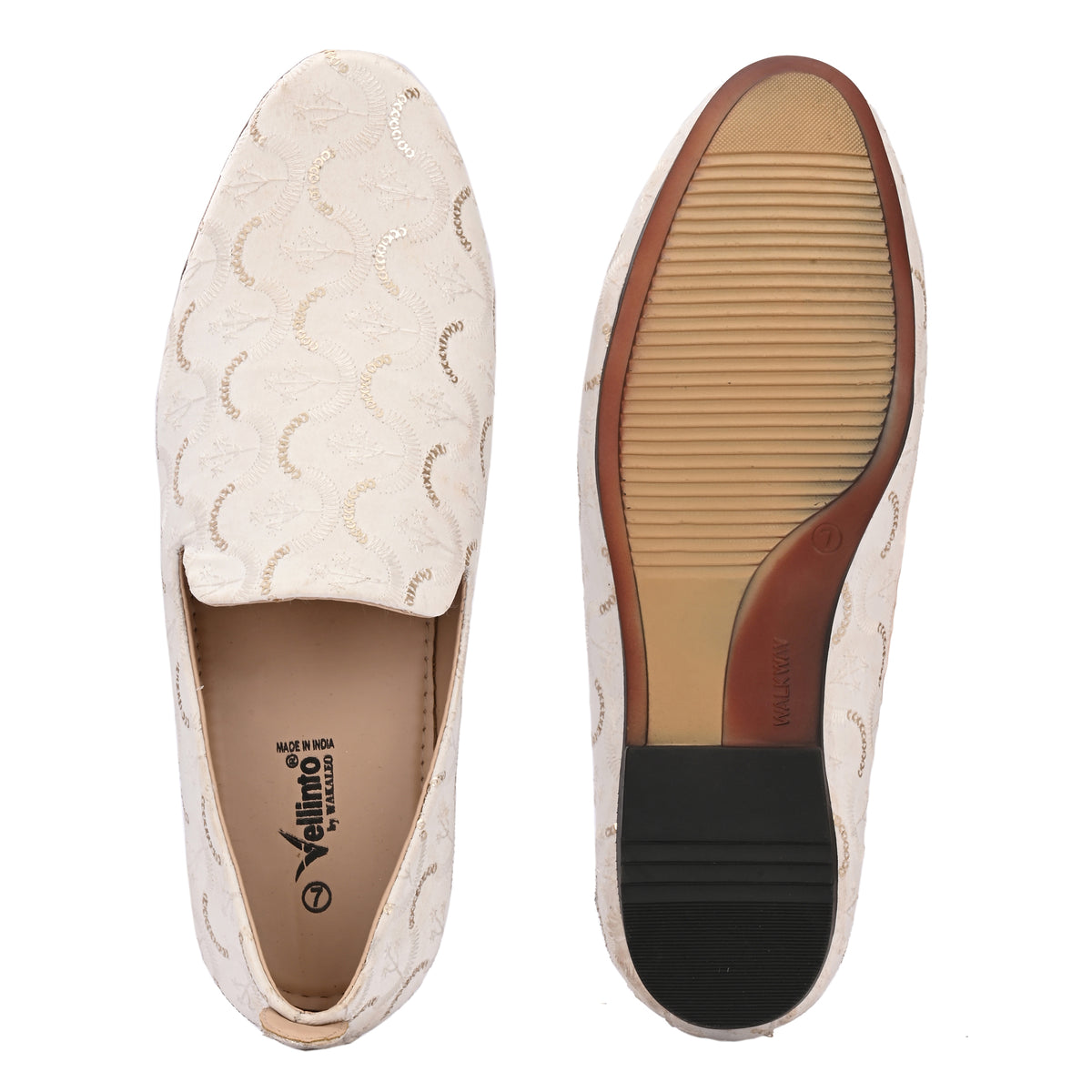Vellinto ZEWAR Men's White Embroidered Slip-On Ethnic Party Wear Wedding Shoes Espadrilles For Men