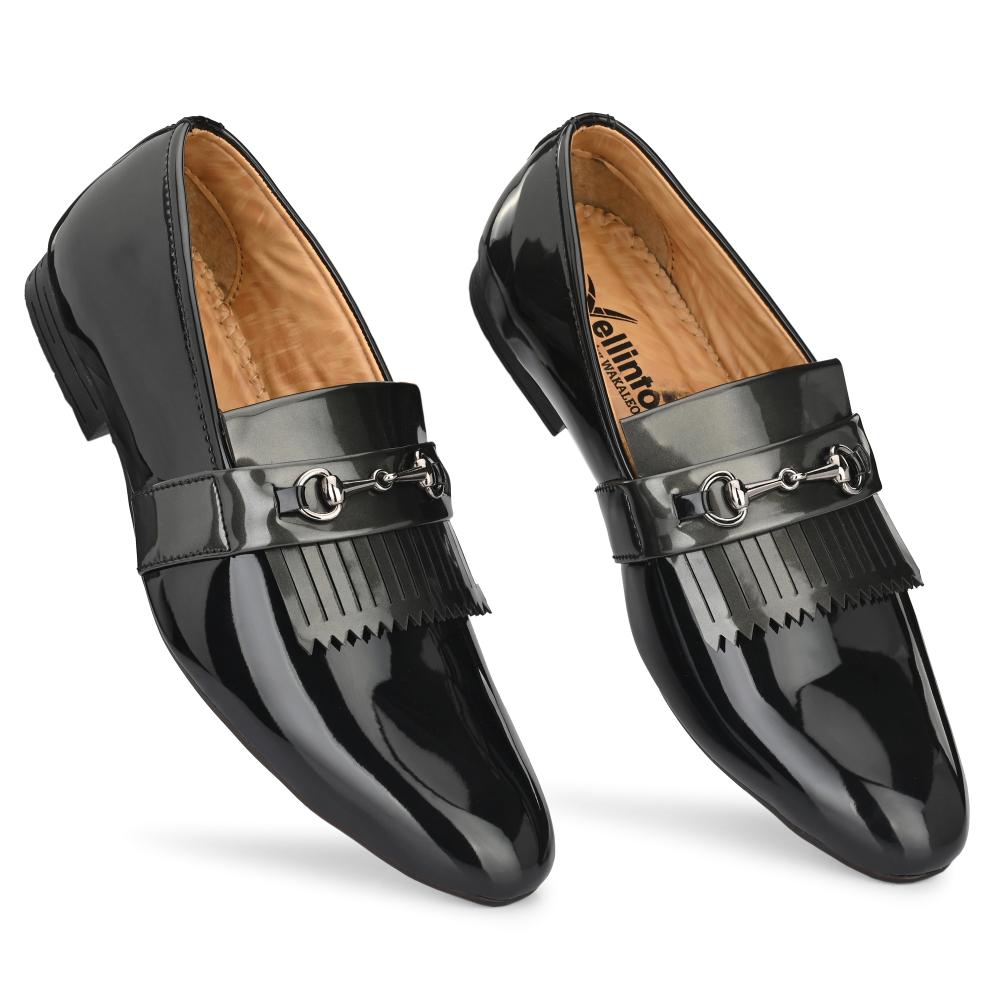 Vellinto LUMONIOUS Party Wear Royal Look Formal Slip On For Men ll Men's Dress Patent Leather Shoes ll Men's Patent Leather Stylish Slip-On Corporate Casuals