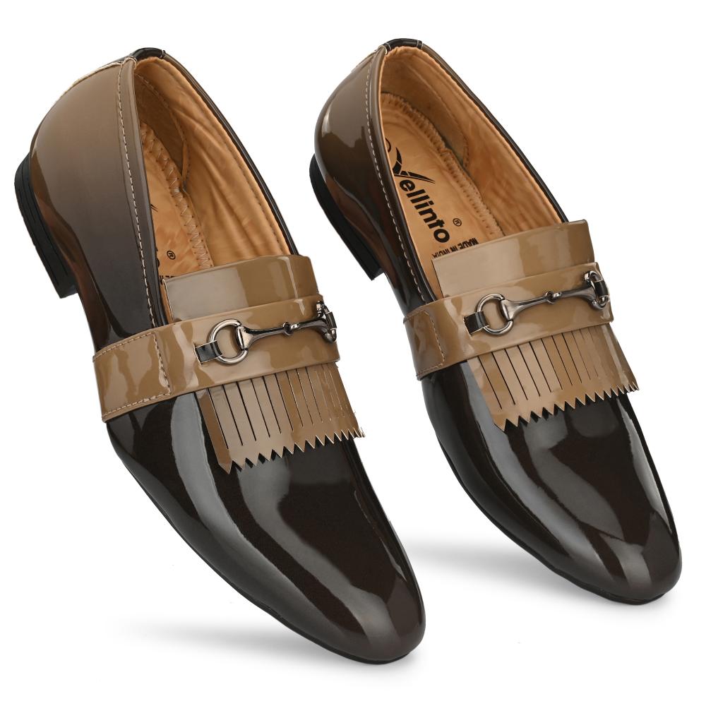 Vellinto LUMONIOUS Party Wear Royal Look Formal Slip On For Men ll Men's Dress Patent Leather Shoes ll Men's Patent Leather Stylish Slip-On Corporate Casuals