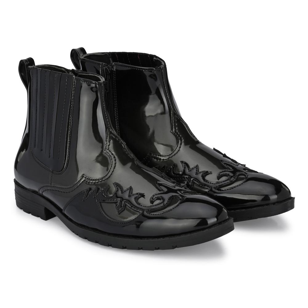 Vellinto THE TAJ Men Boots ll Casual Shoes For Men ll Latest Patent Leather Boots for Men
