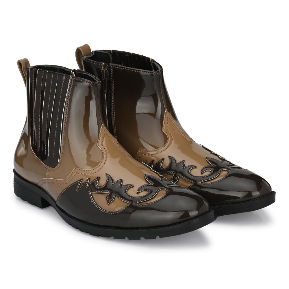 Vellinto THE TAJ Men Boots ll Casual Shoes For Men ll Latest Patent Leather Boots for Men