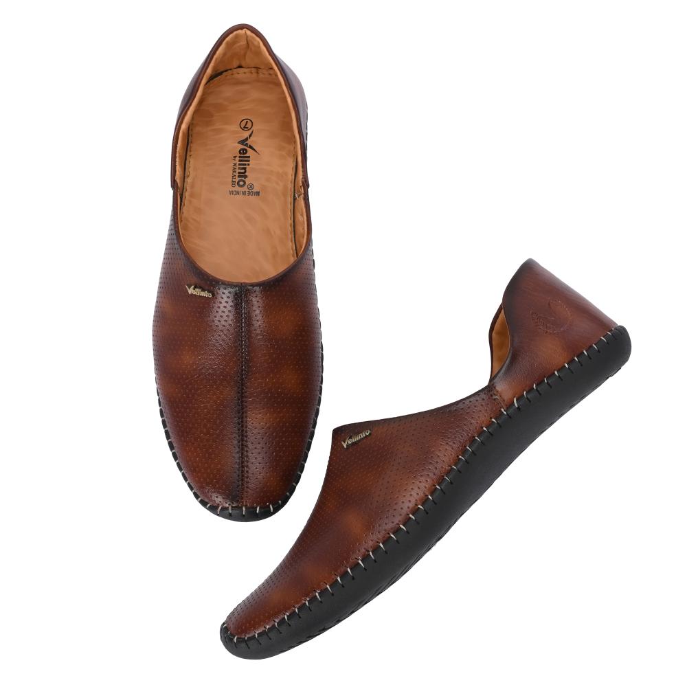 Vellinto MEWAR Cool Rajasthani Jutis for Men Mojaris for Men Nagra for Men Beige