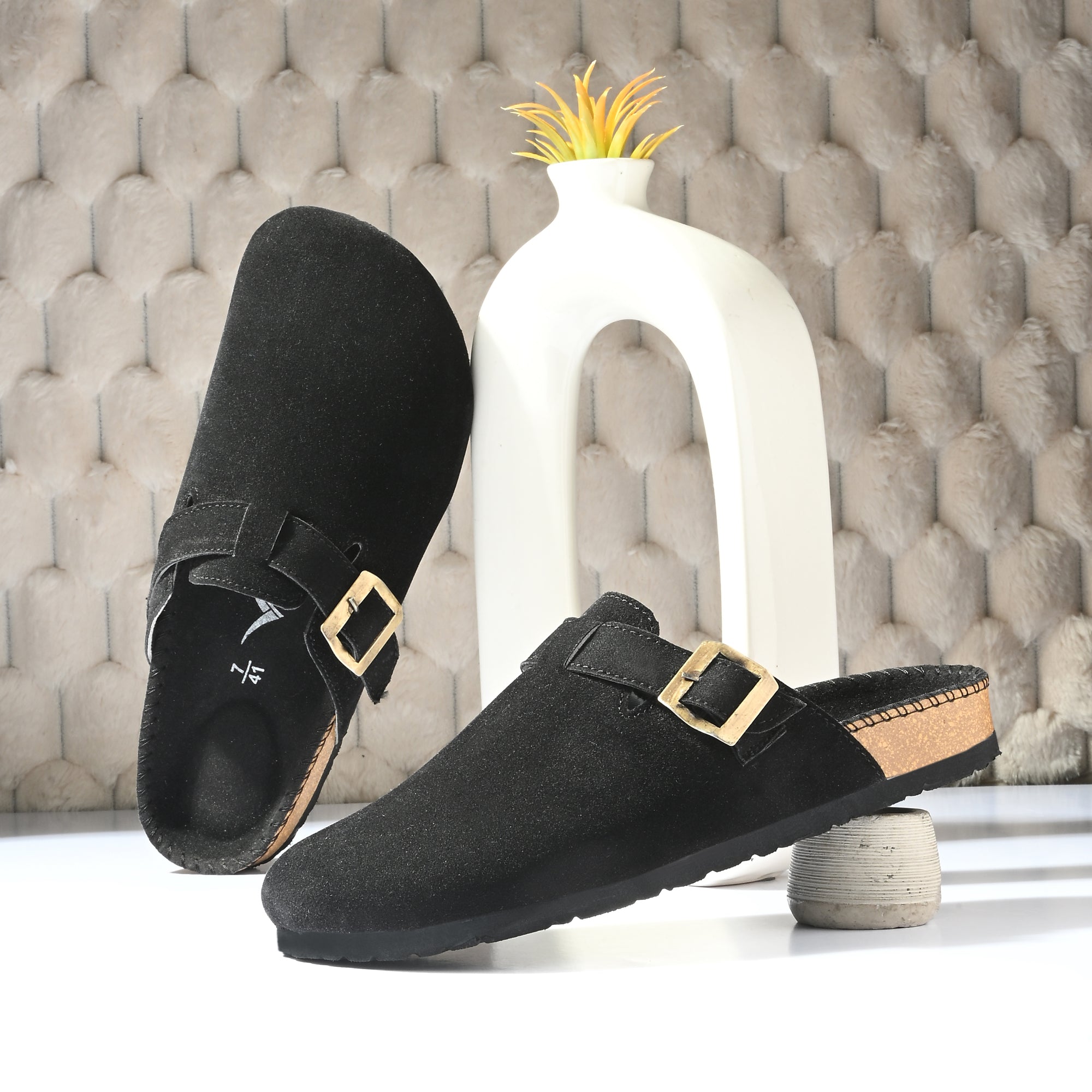 Vellinto SPHINX Comfortable Suede Slip-On Clog/Mules Buckle and Arch Support