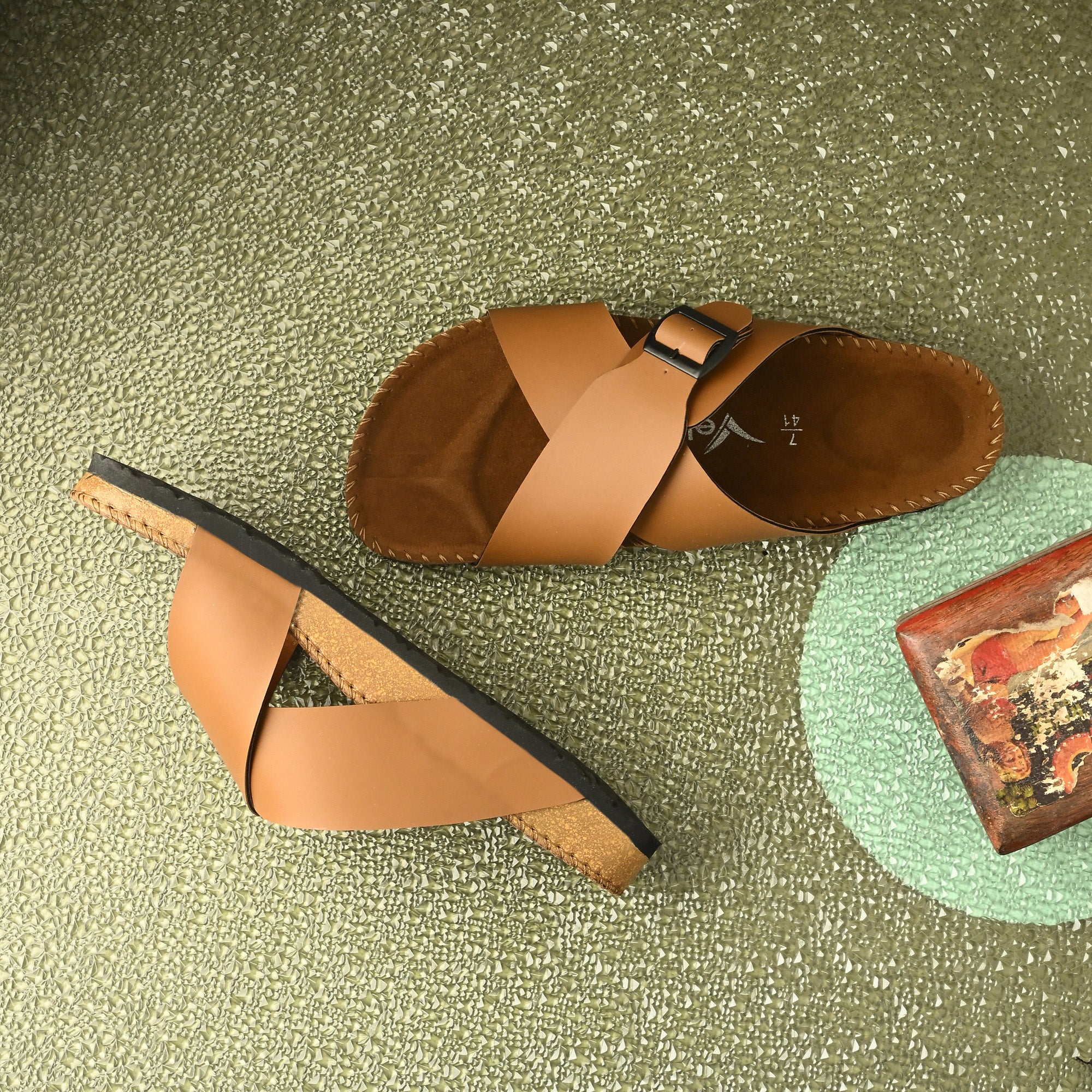 Vellinto NESU Cross Strap Sandal ll Synthetic Leather Cork Sandals with Adjustable Buckle Straps For Men