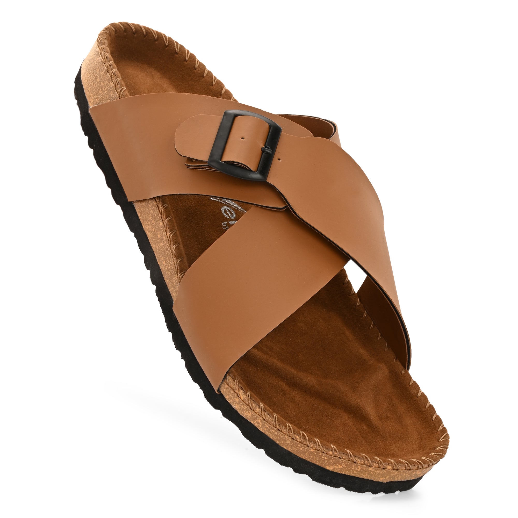Vellinto NESU Cross Strap Sandal ll Synthetic Leather Cork Sandals with Adjustable Buckle Straps For Men