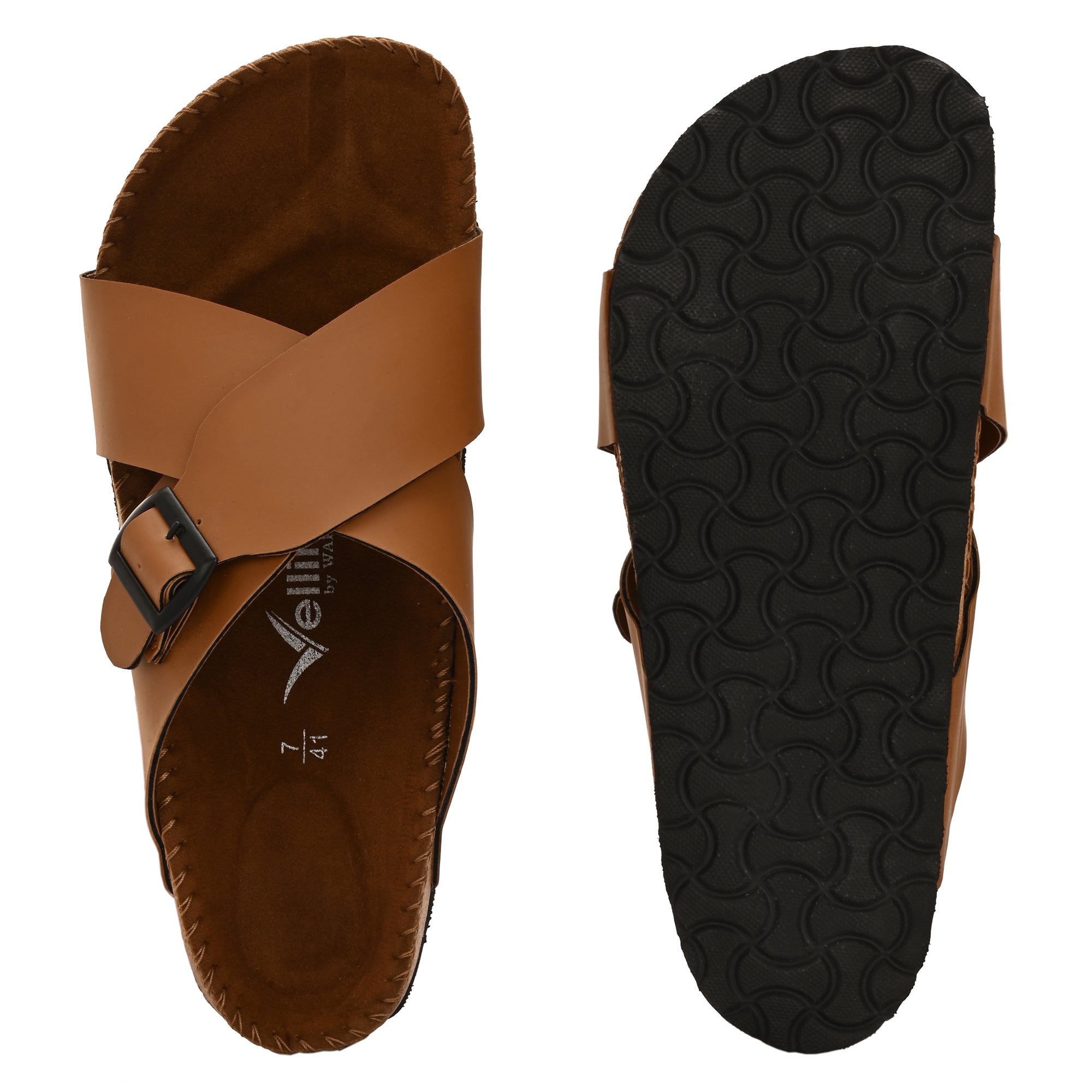 Vellinto NESU Cross Strap Sandal ll Synthetic Leather Cork Sandals with Adjustable Buckle Straps For Men
