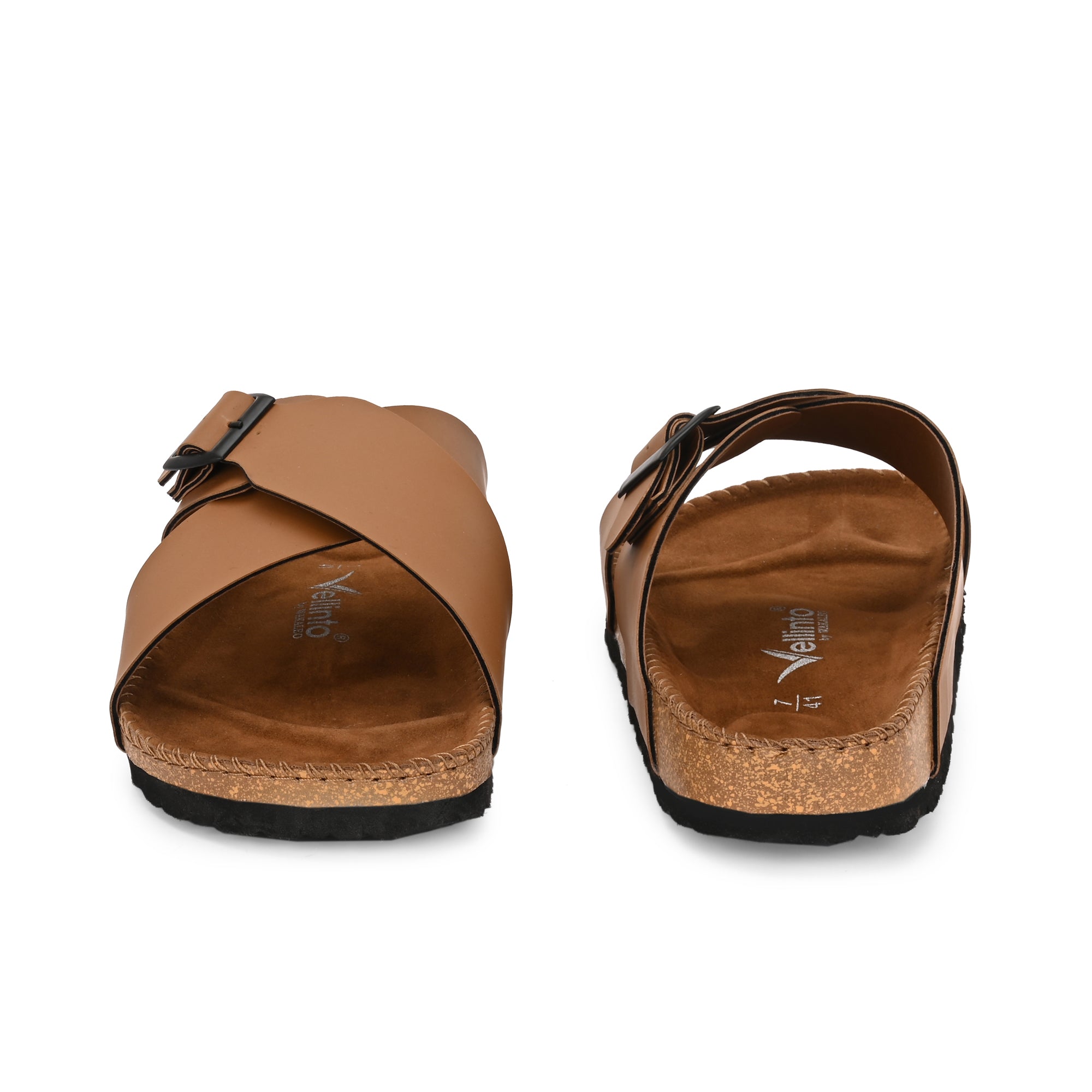 Vellinto NESU Cross Strap Sandal ll Synthetic Leather Cork Sandals with Adjustable Buckle Straps For Men