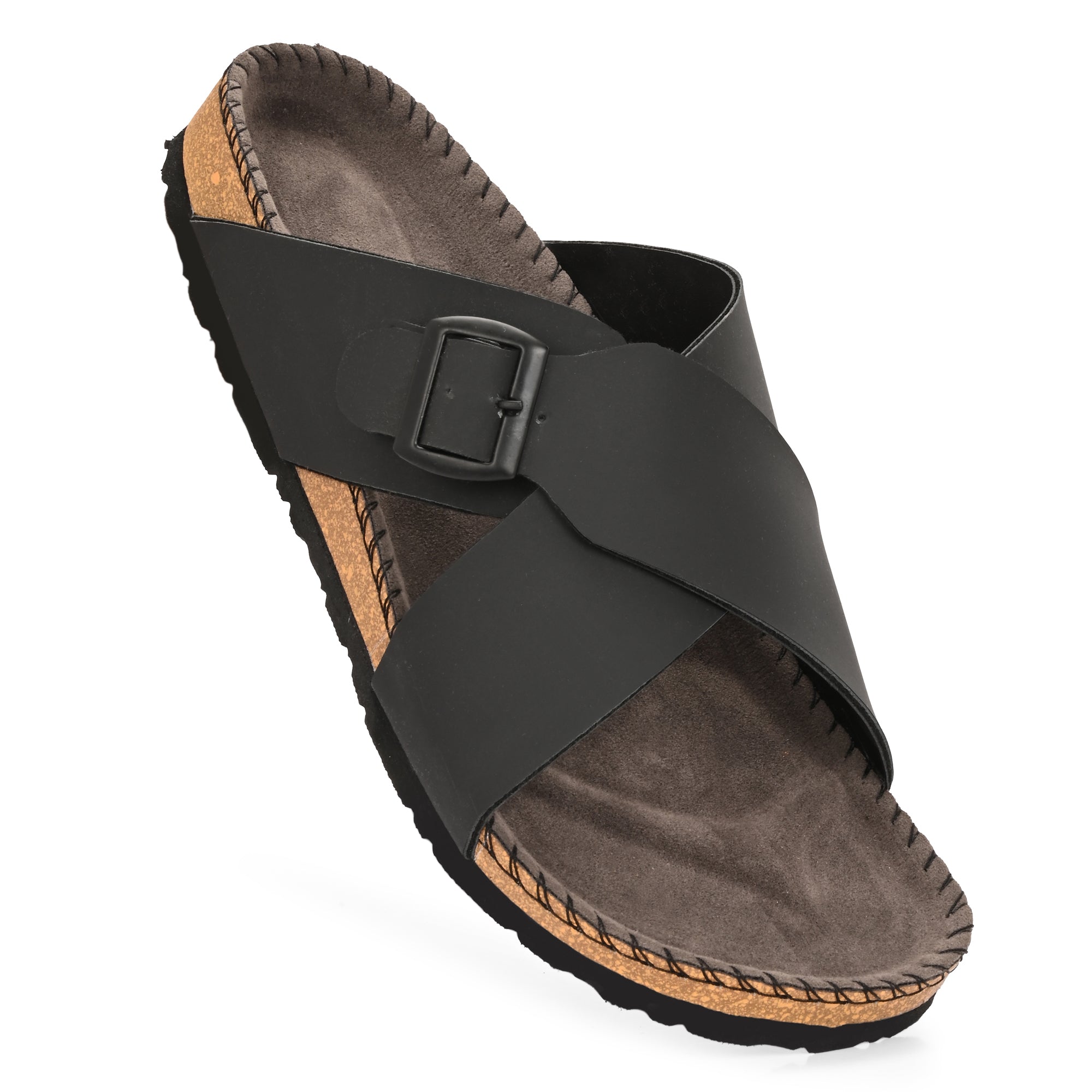 Vellinto NESU Cross Strap Sandal ll Synthetic Leather Cork Sandals with Adjustable Buckle Straps For Men