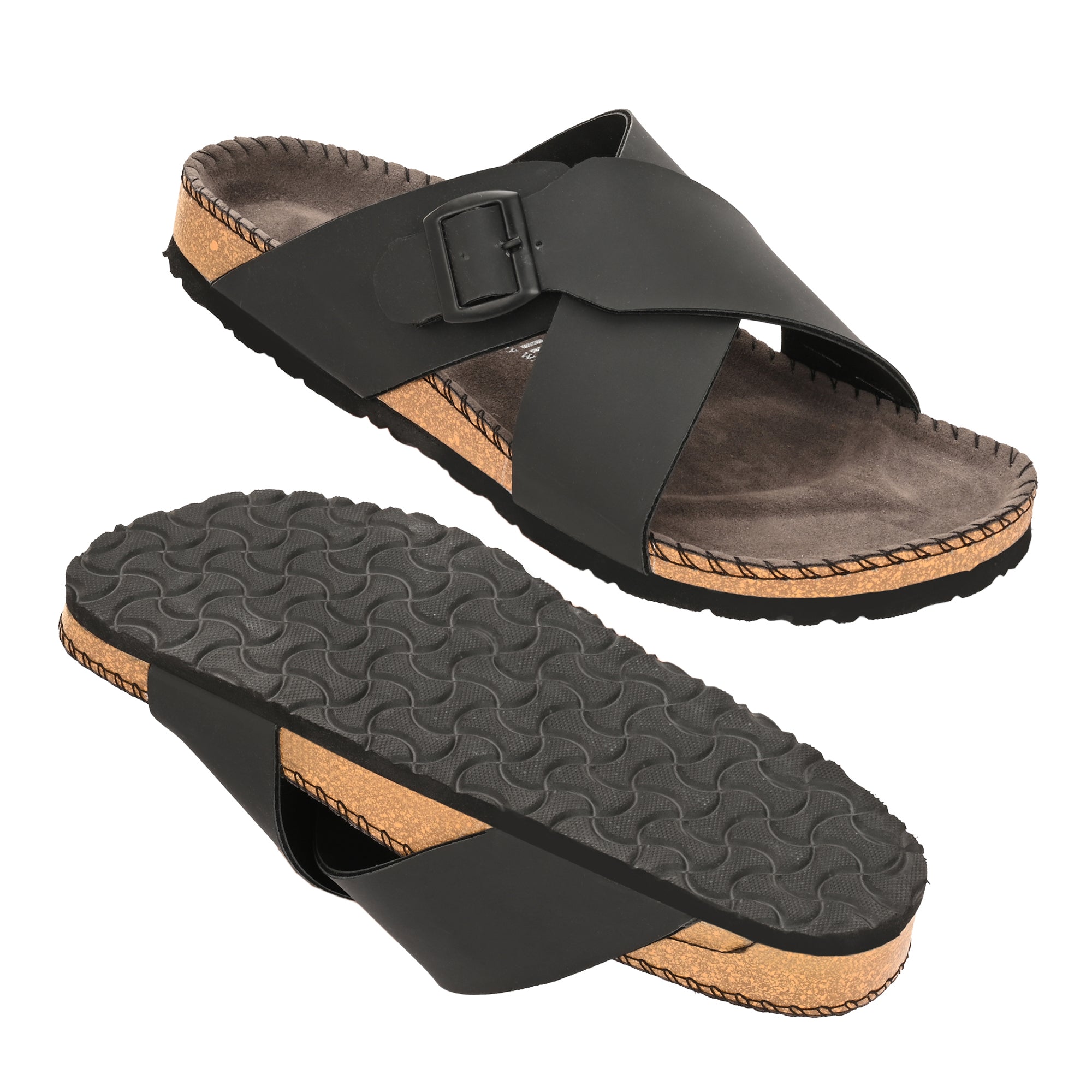 Vellinto NESU Cross Strap Sandal ll Synthetic Leather Cork Sandals with Adjustable Buckle Straps For Men