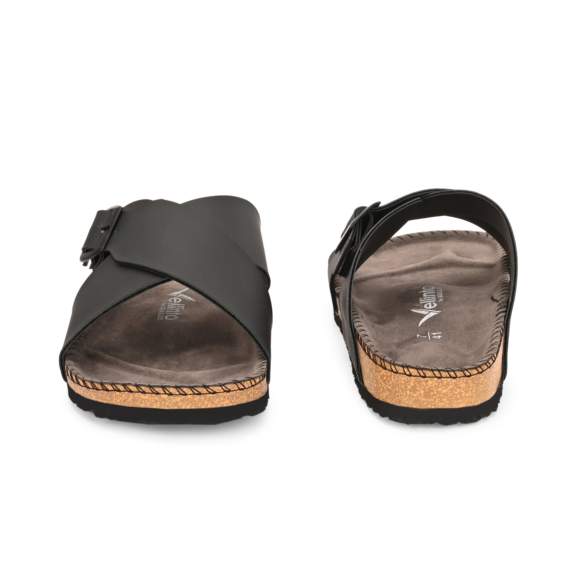 Vellinto NESU Cross Strap Sandal ll Synthetic Leather Cork Sandals with Adjustable Buckle Straps For Men