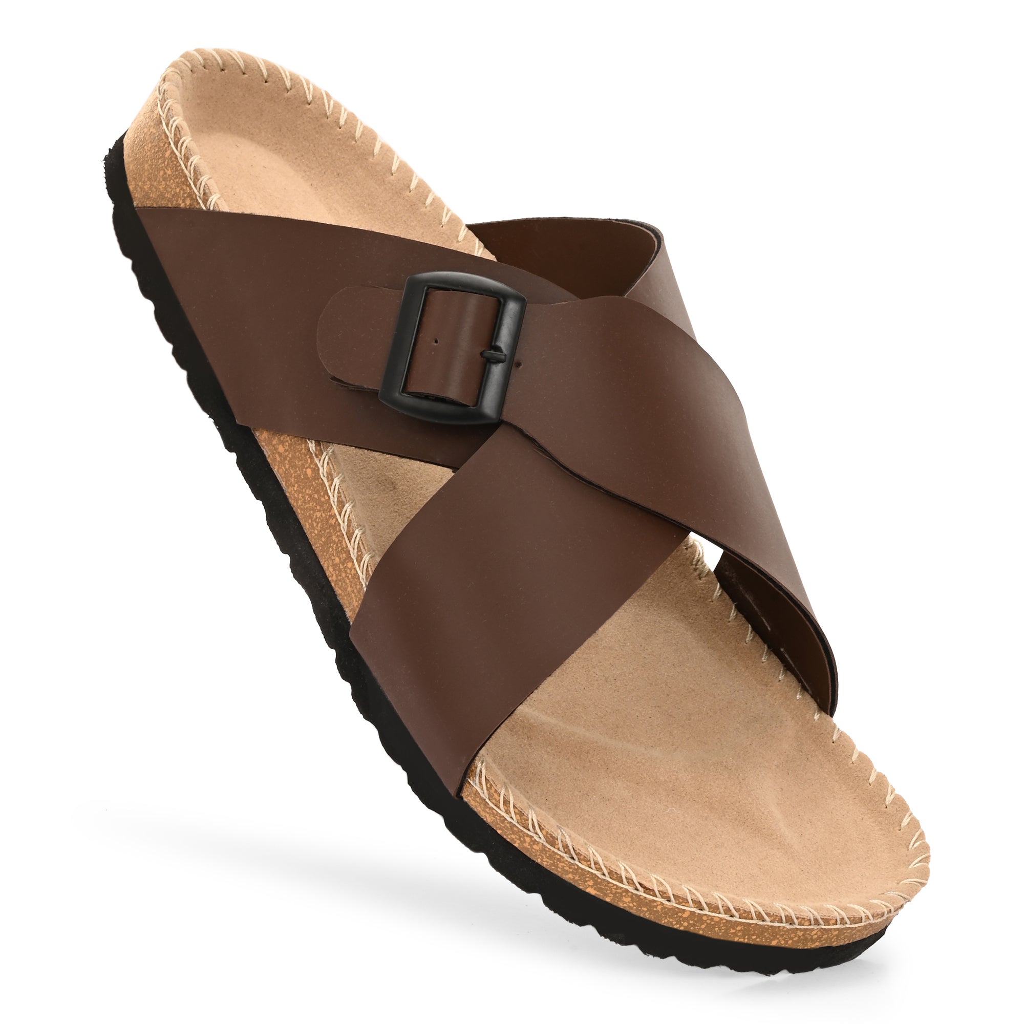 Vellinto NESU Cross Strap Sandal ll Synthetic Leather Cork Sandals with Adjustable Buckle Straps For Men