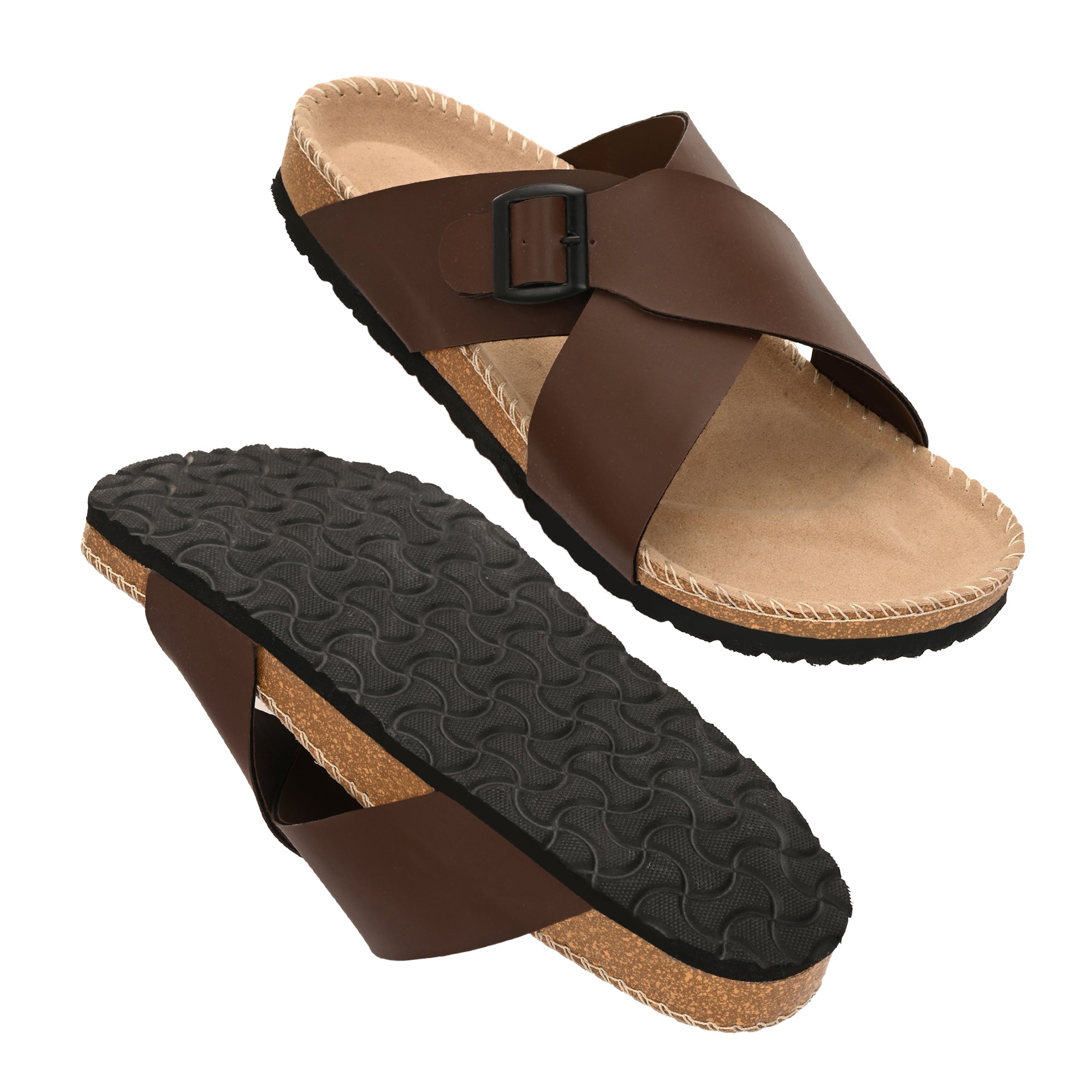 Vellinto NESU Cross Strap Sandal ll Synthetic Leather Cork Sandals with Adjustable Buckle Straps For Men