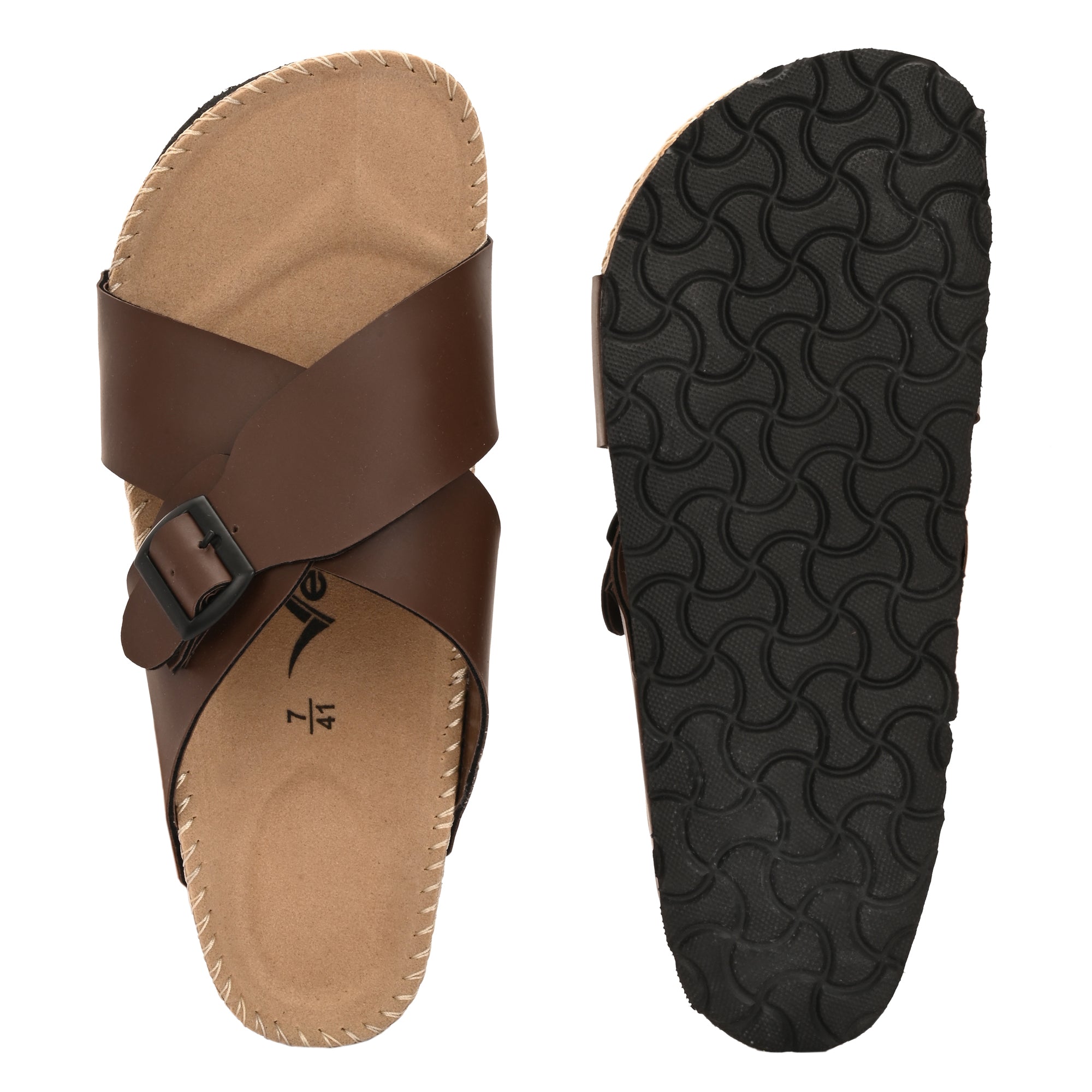 Vellinto NESU Cross Strap Sandal ll Synthetic Leather Cork Sandals with Adjustable Buckle Straps For Men