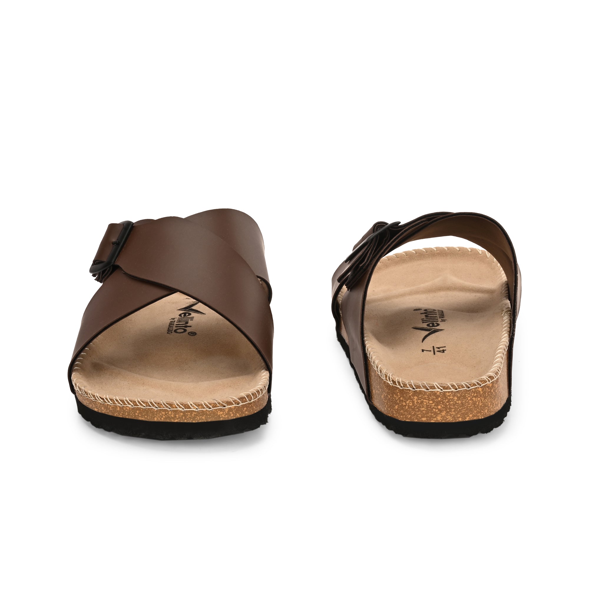 Vellinto NESU Cross Strap Sandal ll Synthetic Leather Cork Sandals with Adjustable Buckle Straps For Men