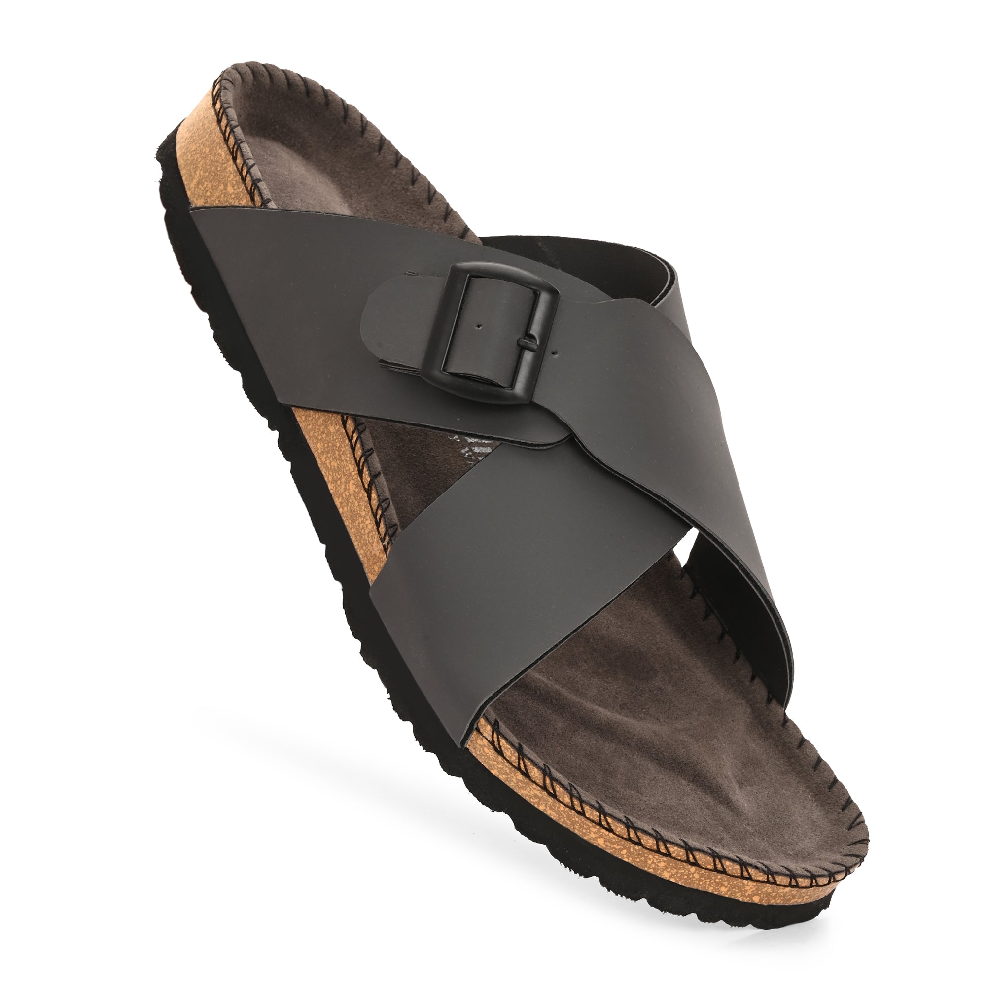 Vellinto NESU Cross Strap Sandal ll Synthetic Leather Cork Sandals with Adjustable Buckle Straps For Men