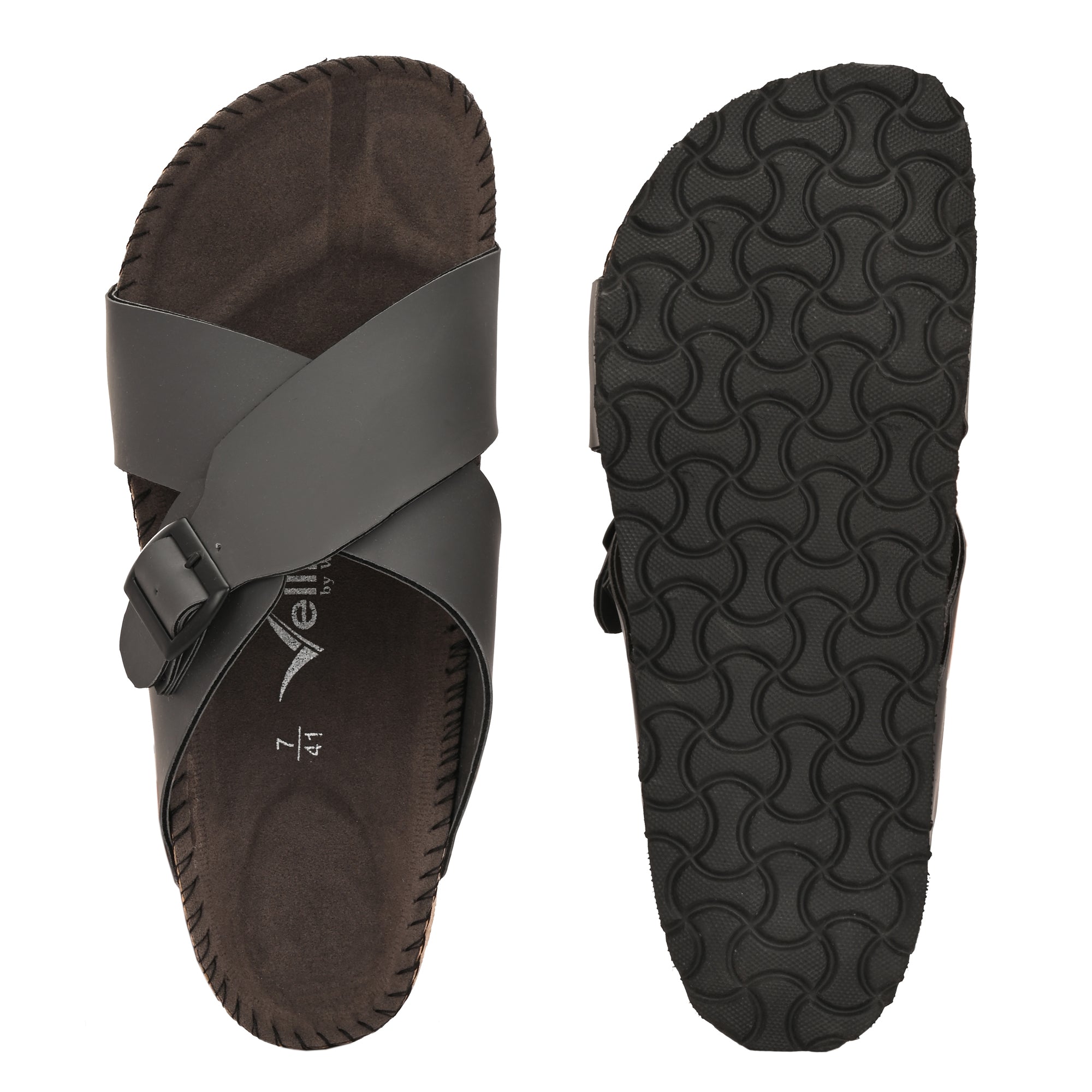 Vellinto NESU Cross Strap Sandal ll Synthetic Leather Cork Sandals with Adjustable Buckle Straps For Men