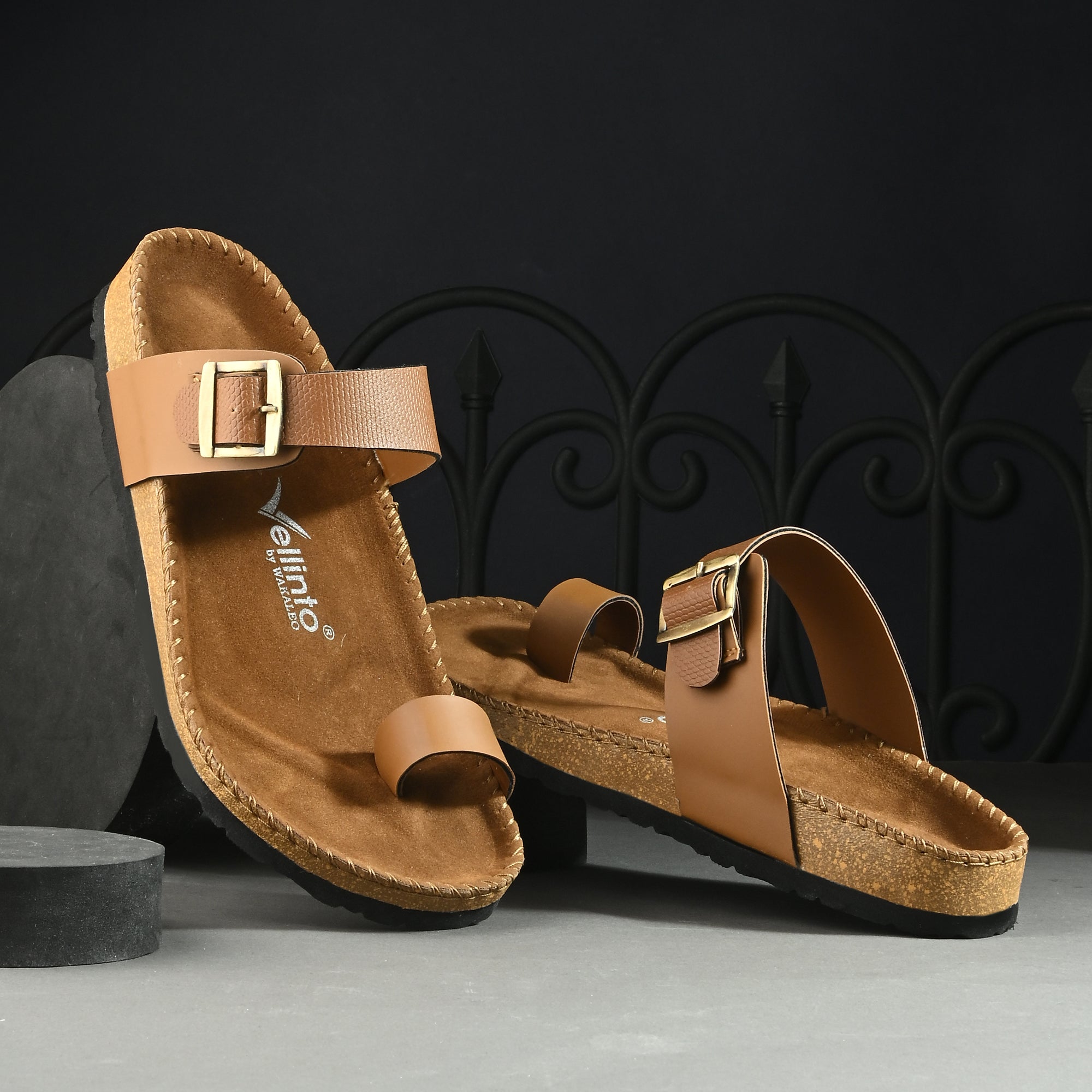 Vellinto LUXOR Sandal Open Toe Sandals ll Birken- Style Leather Cork Sandals with Adjustable Buckle Straps For Men