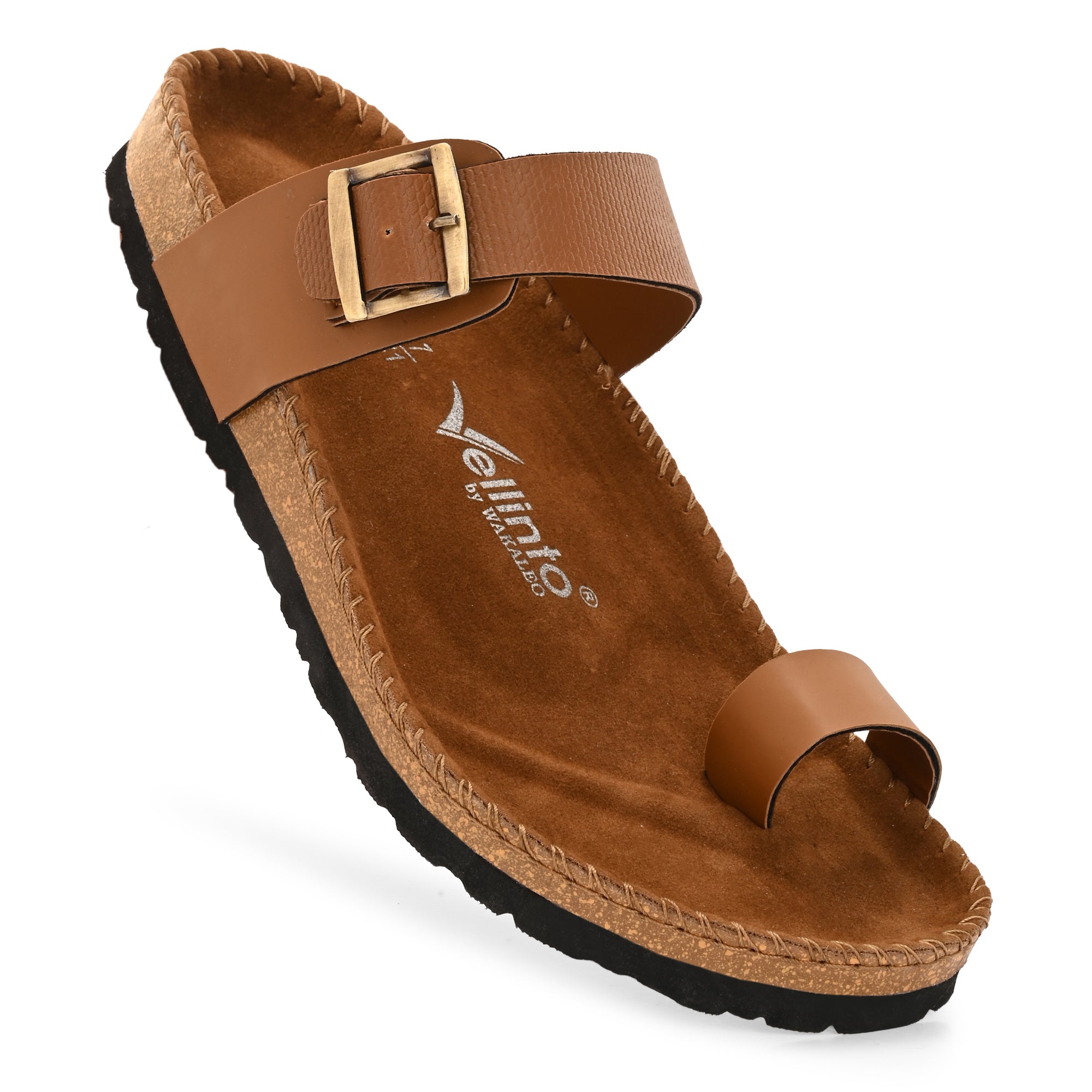 Vellinto LUXOR Sandal Open Toe Sandals ll Birken- Style Leather Cork Sandals with Adjustable Buckle Straps For Men