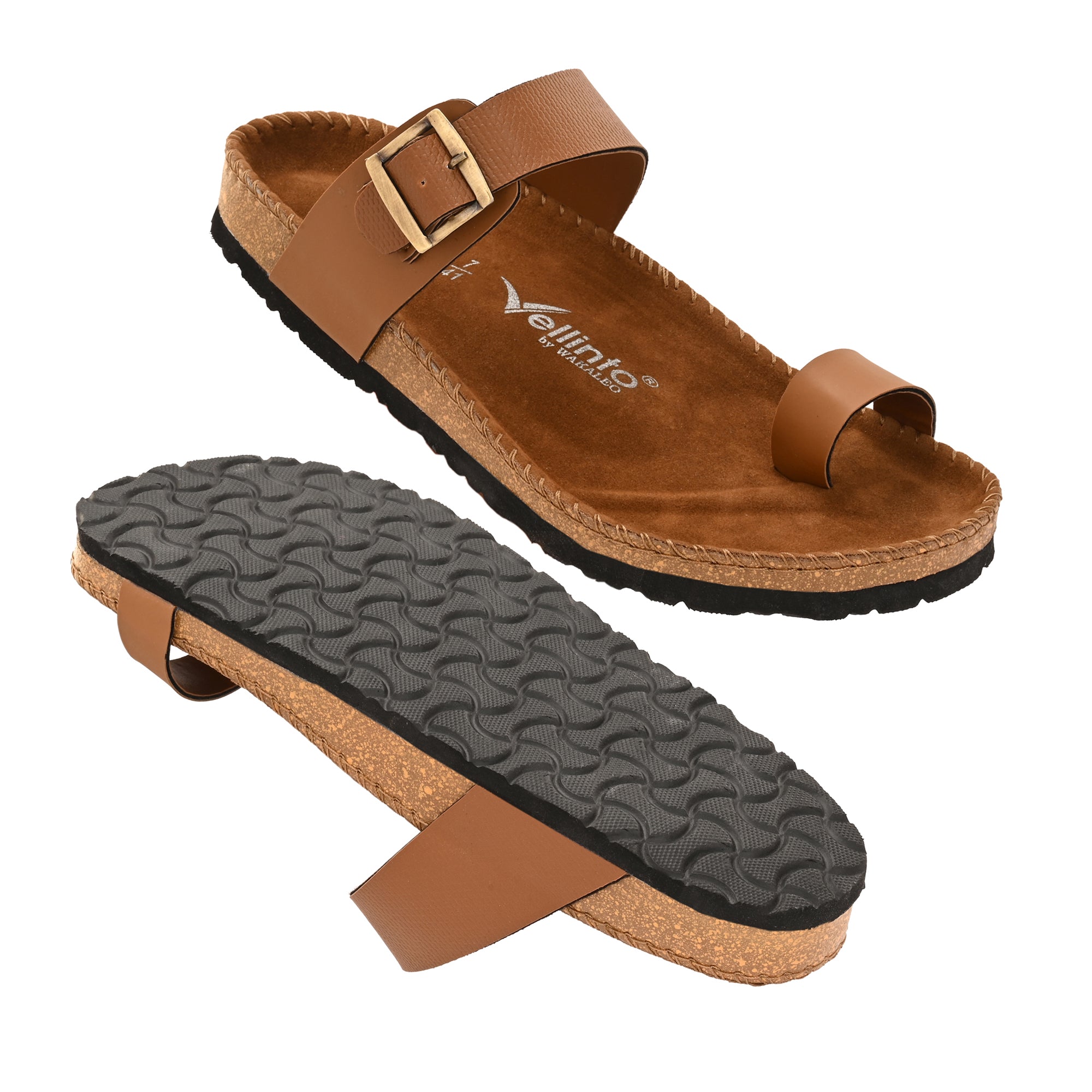 Vellinto LUXOR Sandal Open Toe Sandals ll Birken- Style Leather Cork Sandals with Adjustable Buckle Straps For Men