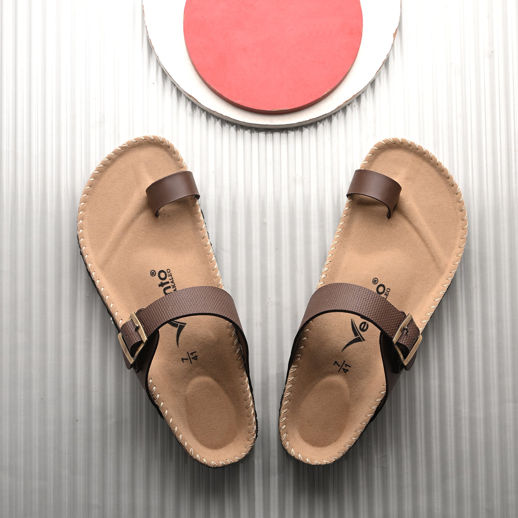 Vellinto LUXOR Sandal Open Toe Sandals ll Birken- Style Leather Cork Sandals with Adjustable Buckle Straps For Men