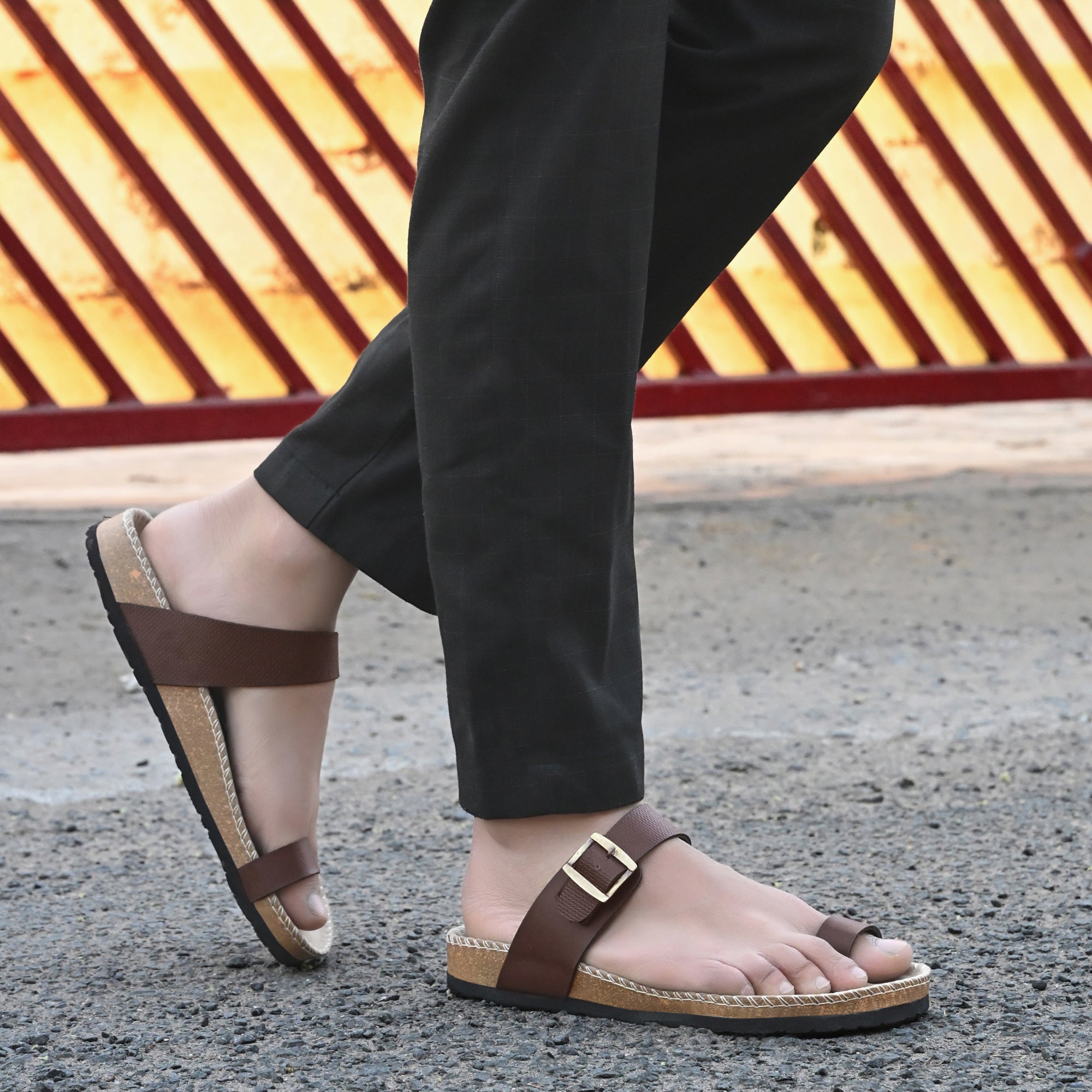 Vellinto LUXOR Sandal Open Toe Sandals ll Birken- Style Leather Cork Sandals with Adjustable Buckle Straps For Men