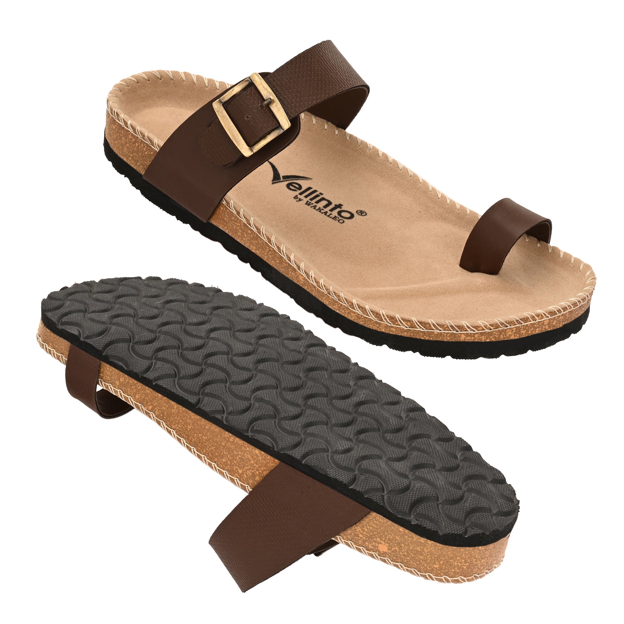 Vellinto LUXOR Sandal Open Toe Sandals ll Birken- Style Leather Cork Sandals with Adjustable Buckle Straps For Men