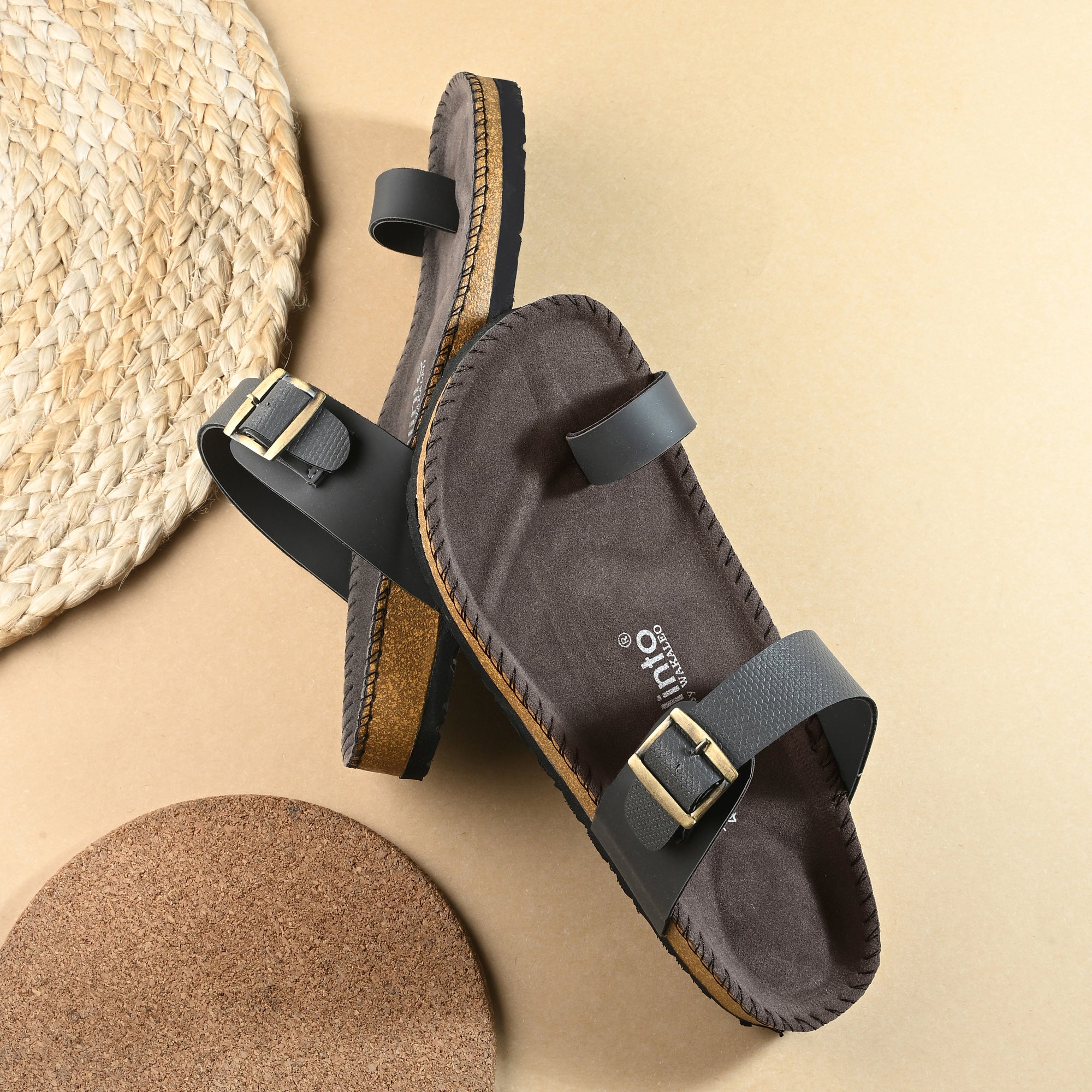 Vellinto LUXOR Sandal Open Toe Sandals ll Birken- Style Leather Cork Sandals with Adjustable Buckle Straps For Men