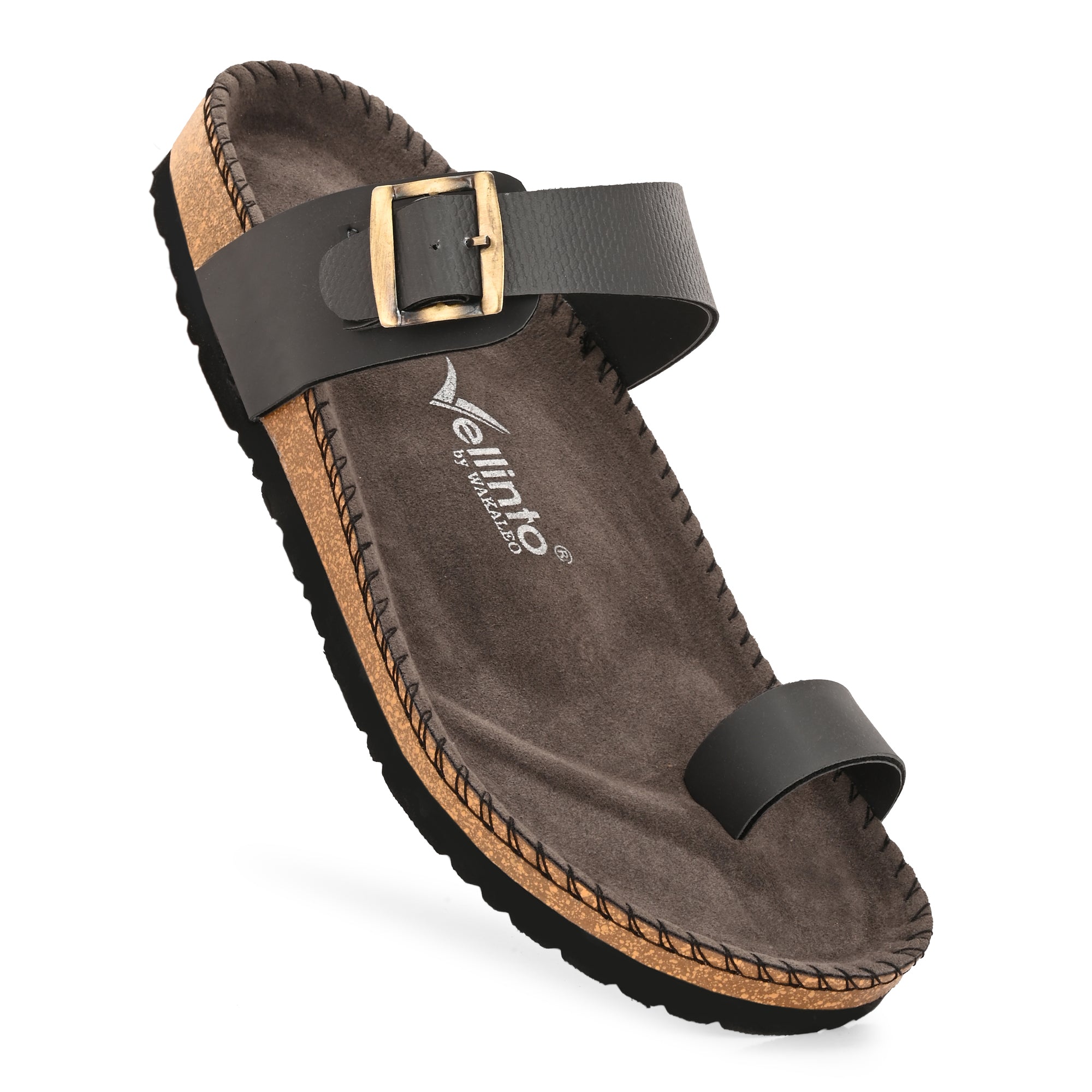 Vellinto LUXOR Sandal Open Toe Sandals ll Birken- Style Leather Cork Sandals with Adjustable Buckle Straps For Men