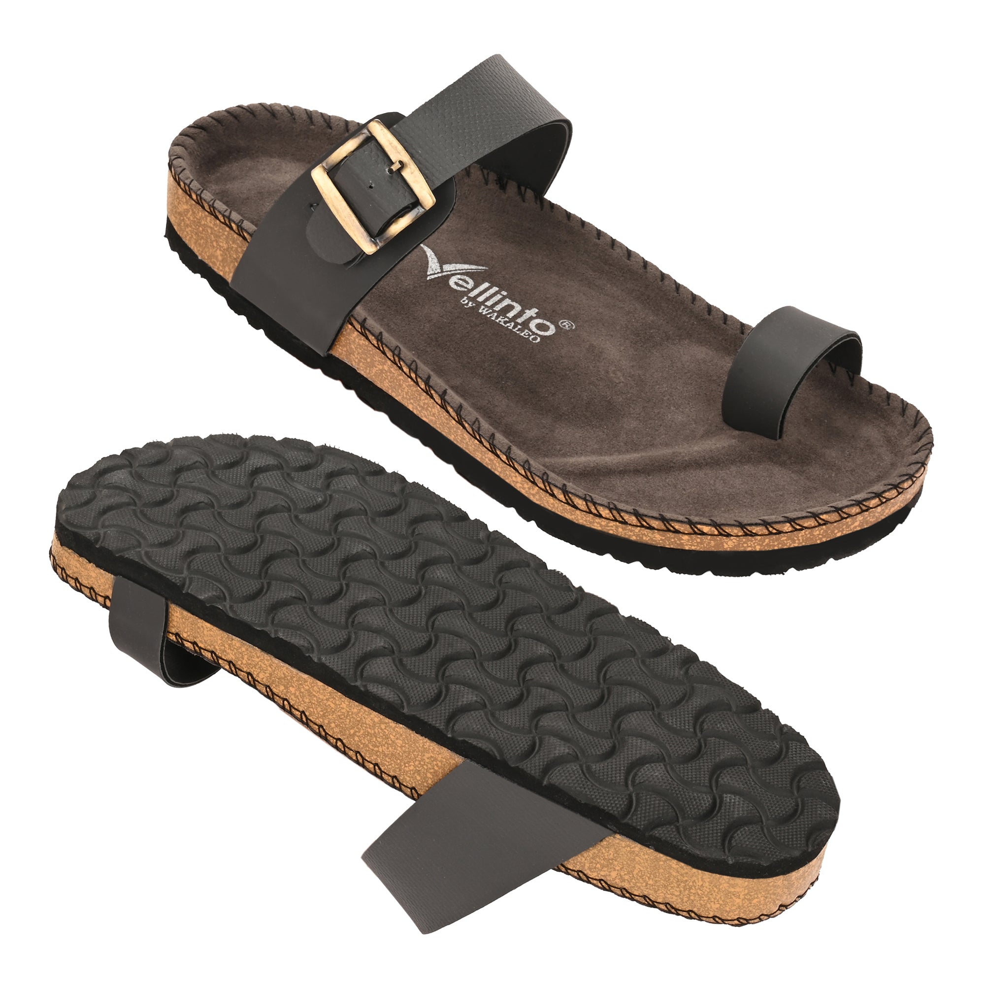 Vellinto LUXOR Sandal Open Toe Sandals ll Birken- Style Leather Cork Sandals with Adjustable Buckle Straps For Men