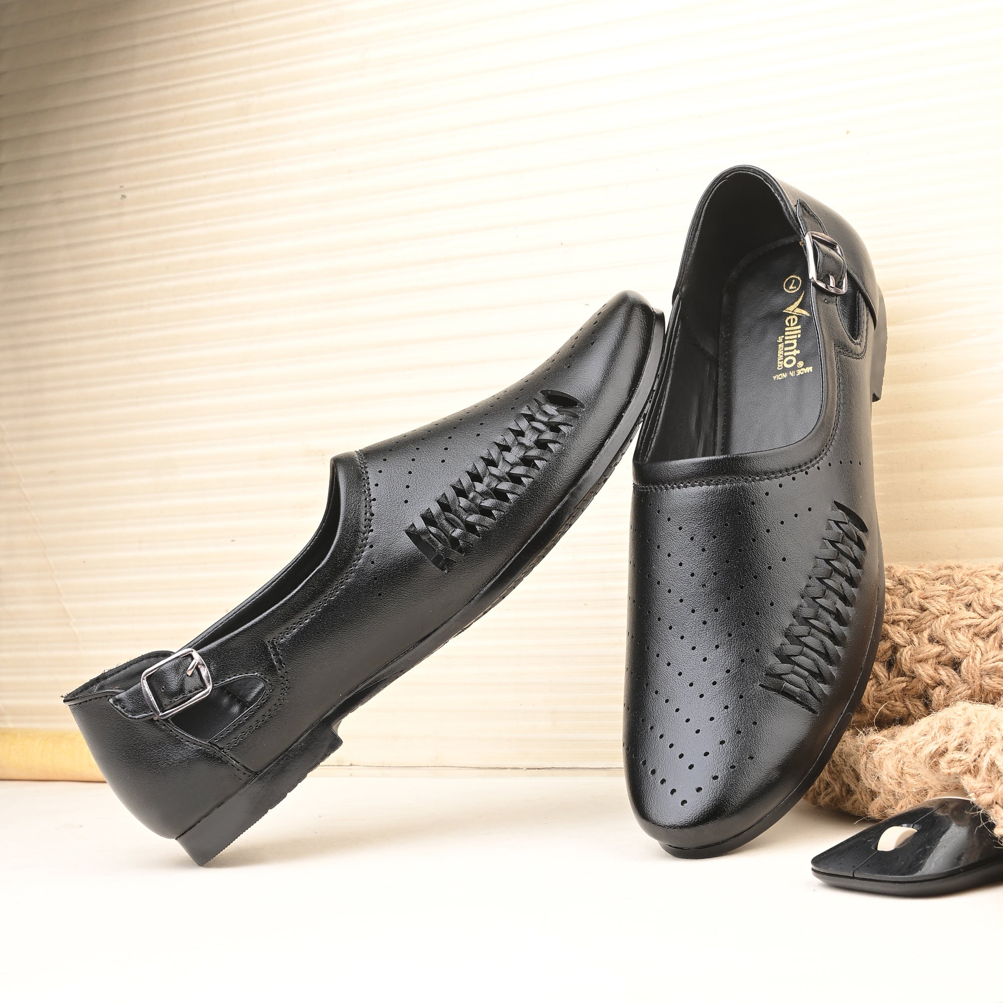 Vellinto Vellinto SHAHZAD Perforated Synthetic Leather Loafers with Stylish Buckle Detail Party Wear For Men