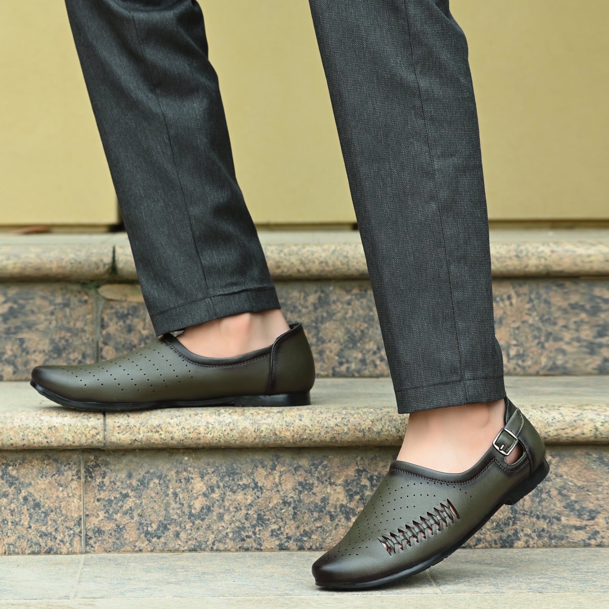Vellinto Vellinto SHAHZAD Perforated Synthetic Leather Loafers with Stylish Buckle Detail Party Wear For Men