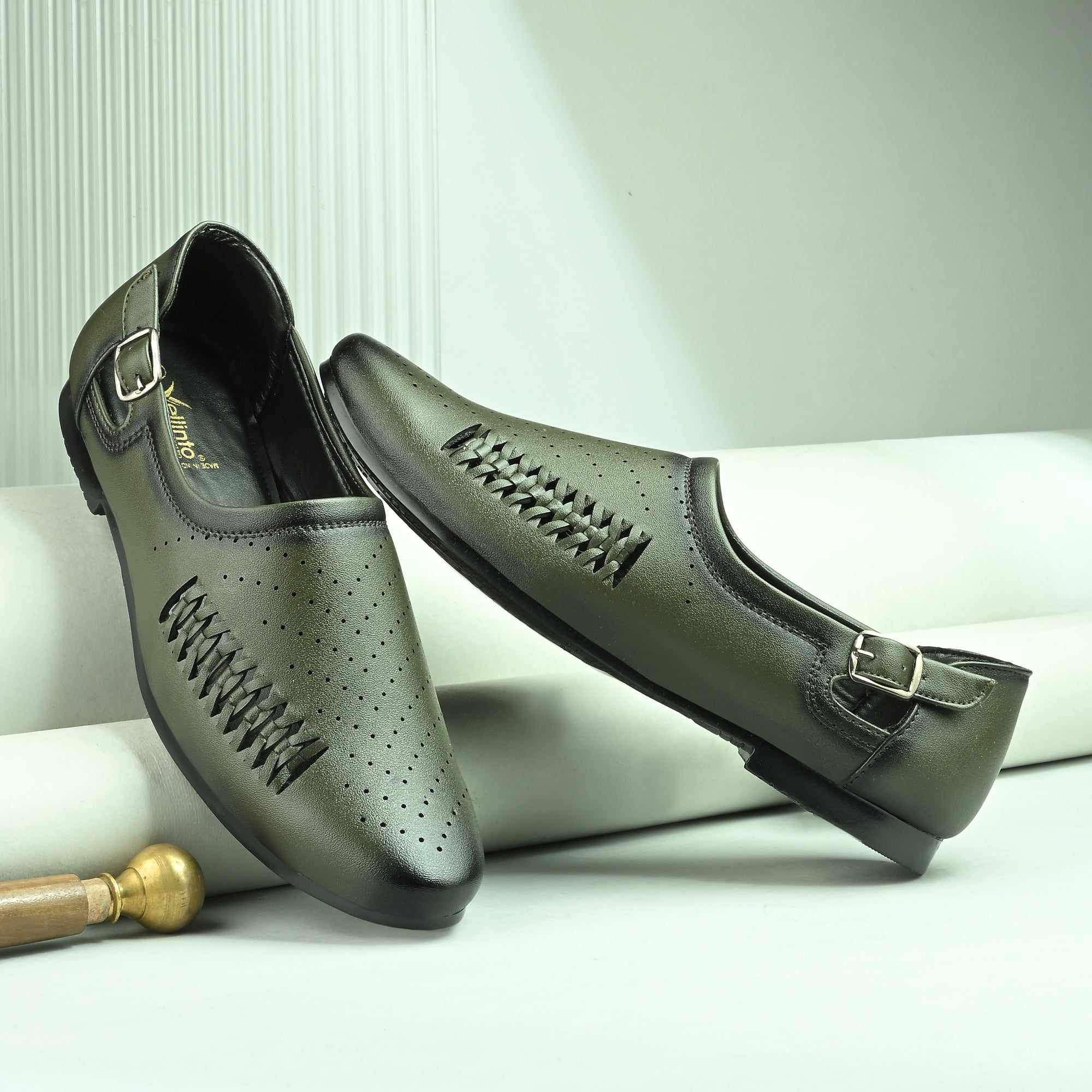 Vellinto Vellinto SHAHZAD Perforated Synthetic Leather Loafers with Stylish Buckle Detail Party Wear For Men