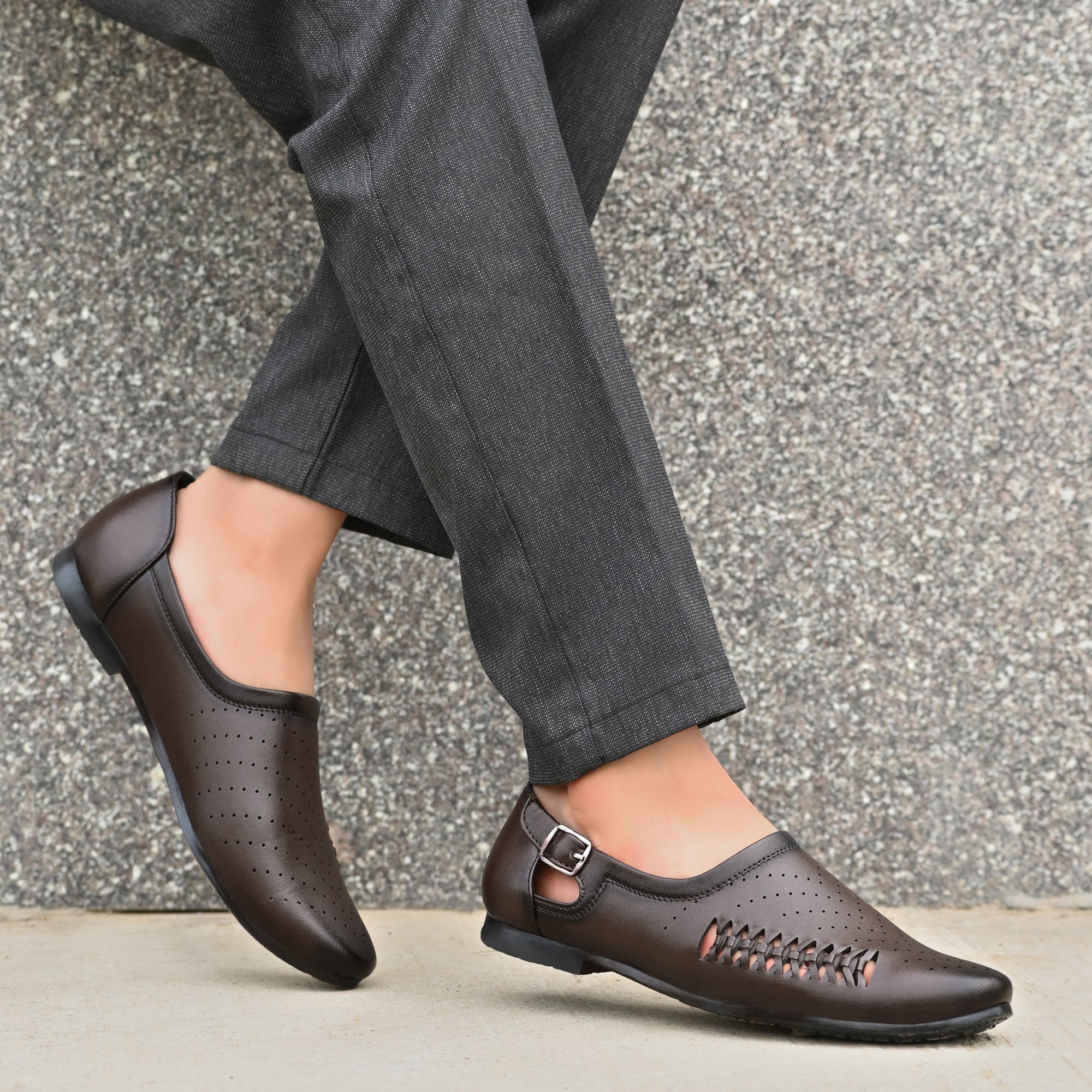 Vellinto Vellinto SHAHZAD Perforated Synthetic Leather Loafers with Stylish Buckle Detail Party Wear For Men