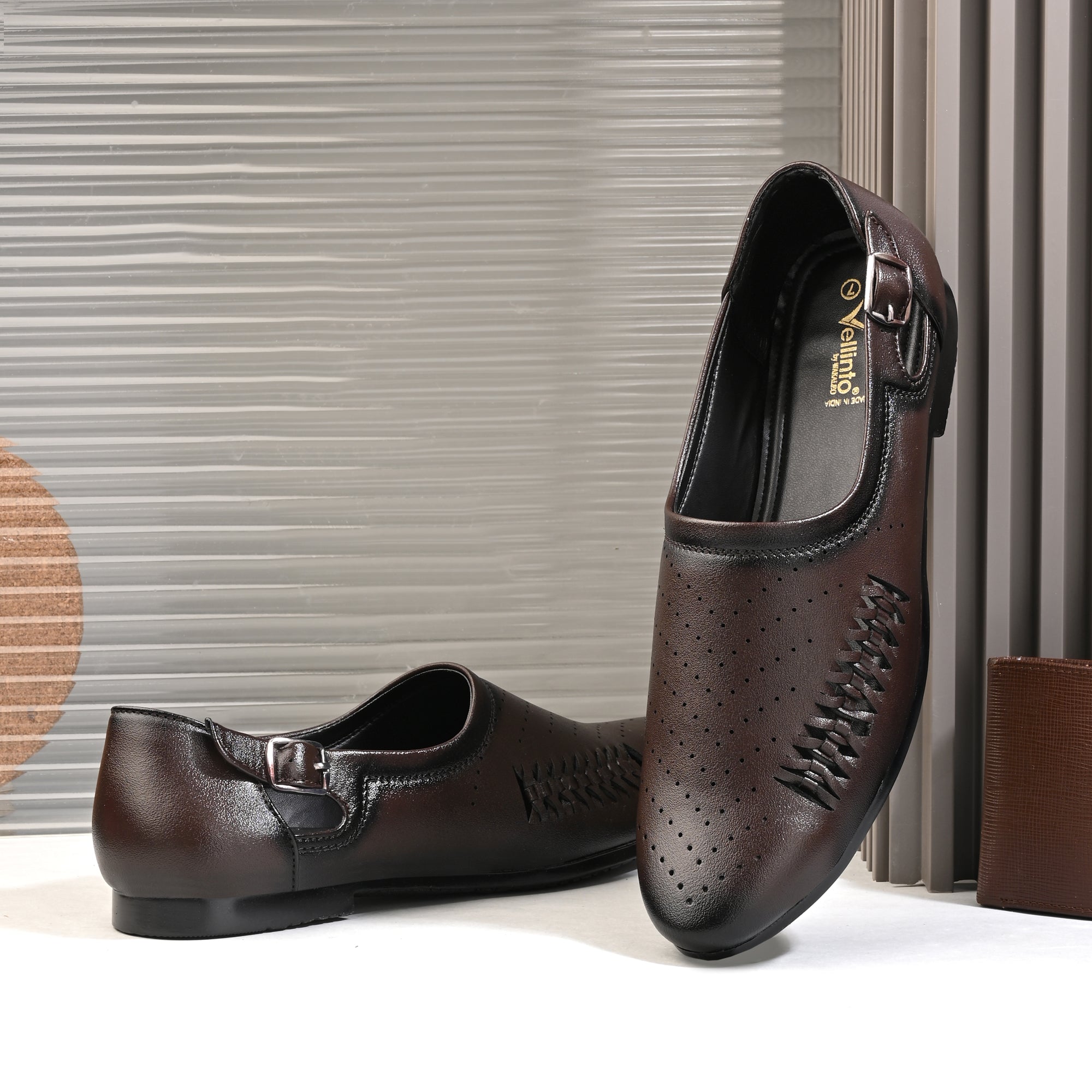 Vellinto Vellinto SHAHZAD Perforated Synthetic Leather Loafers with Stylish Buckle Detail Party Wear For Men
