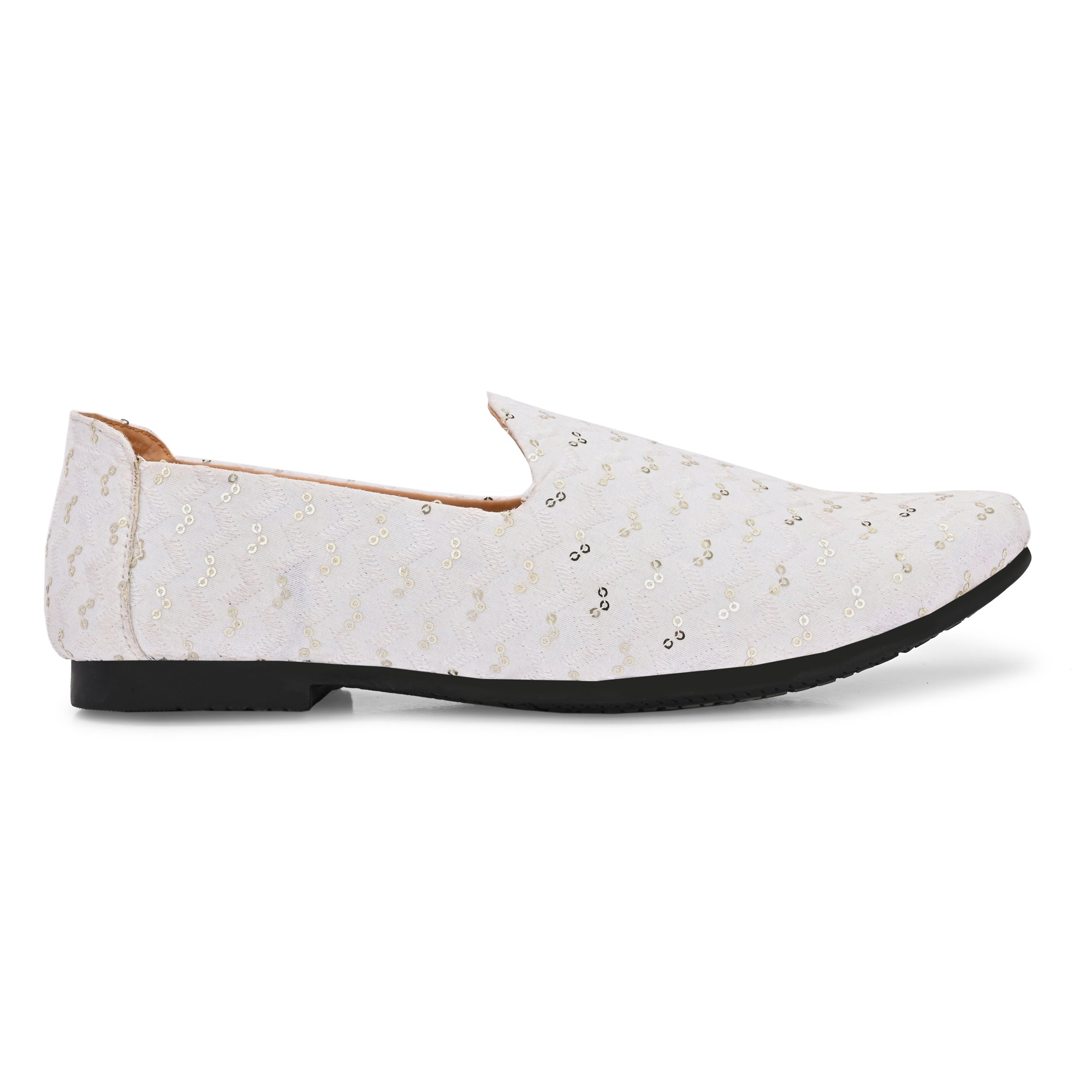 Vellinto IVORY SEQUENE Embroidered Party Wear Mojaris Juttis Slip On For Men Espadrilles For Men