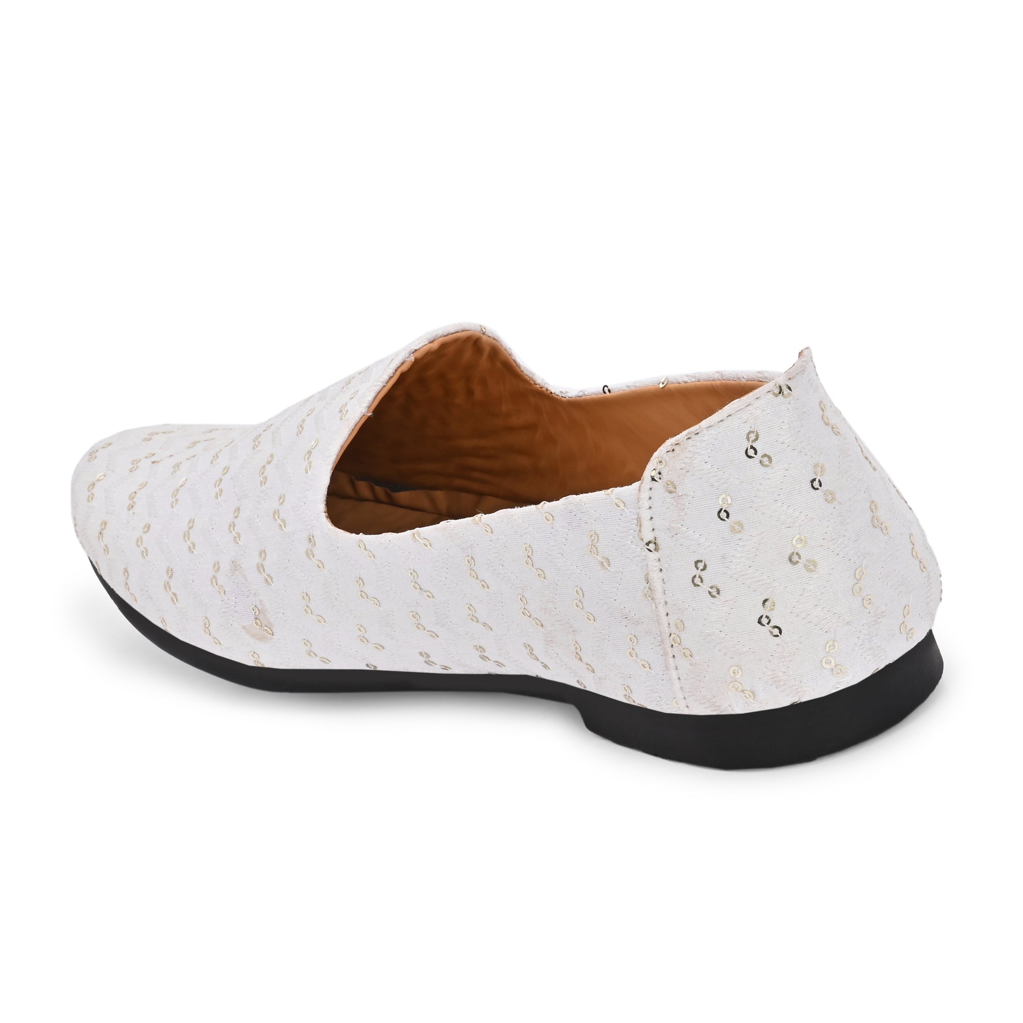 Vellinto IVORY SEQUENE Embroidered Party Wear Mojaris Juttis Slip On For Men Espadrilles For Men