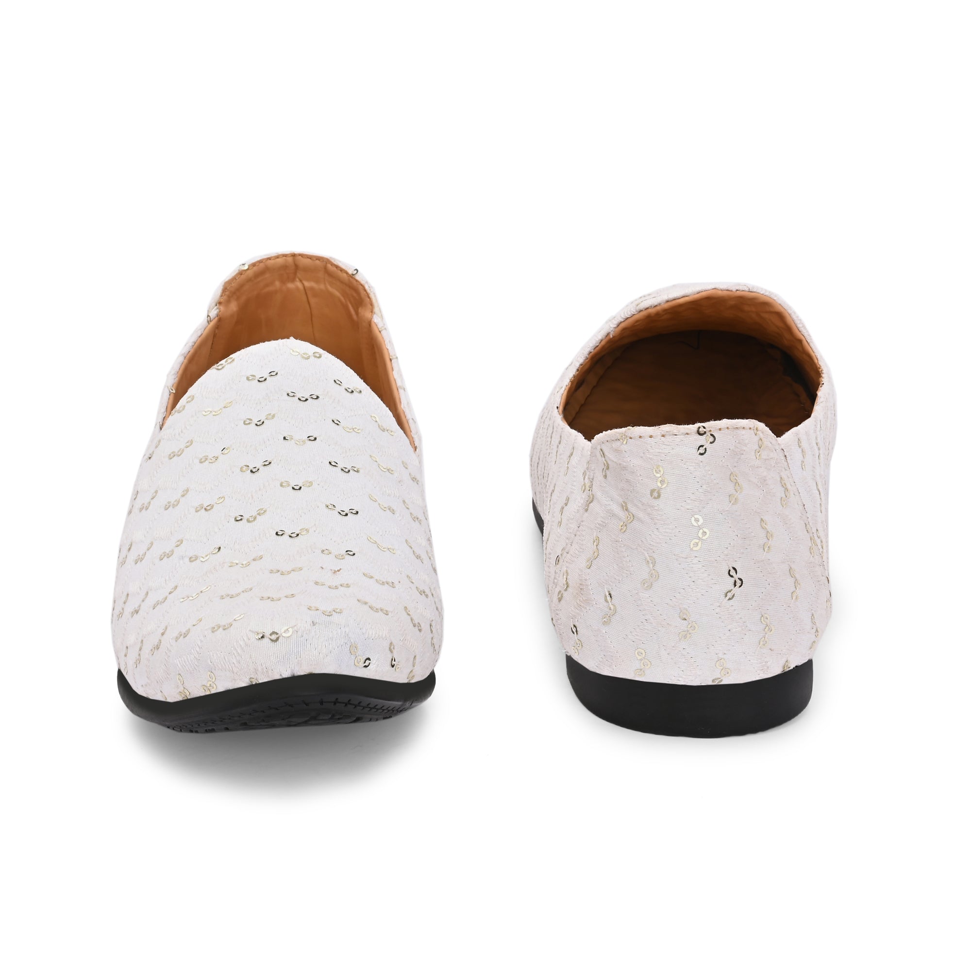 Vellinto IVORY SEQUENE Embroidered Party Wear Mojaris Juttis Slip On For Men Espadrilles For Men