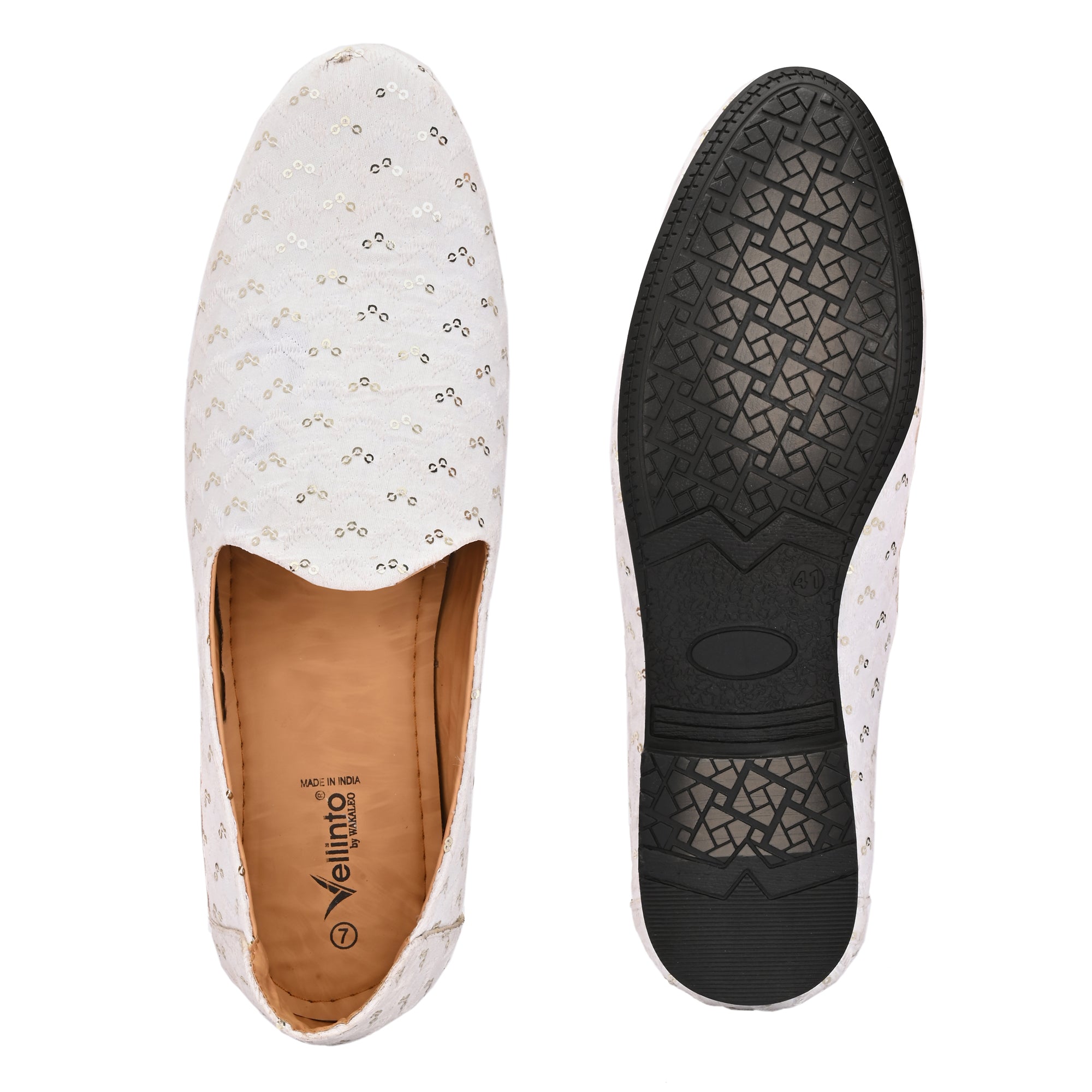 Vellinto IVORY SEQUENE Embroidered Party Wear Mojaris Juttis Slip On For Men Espadrilles For Men